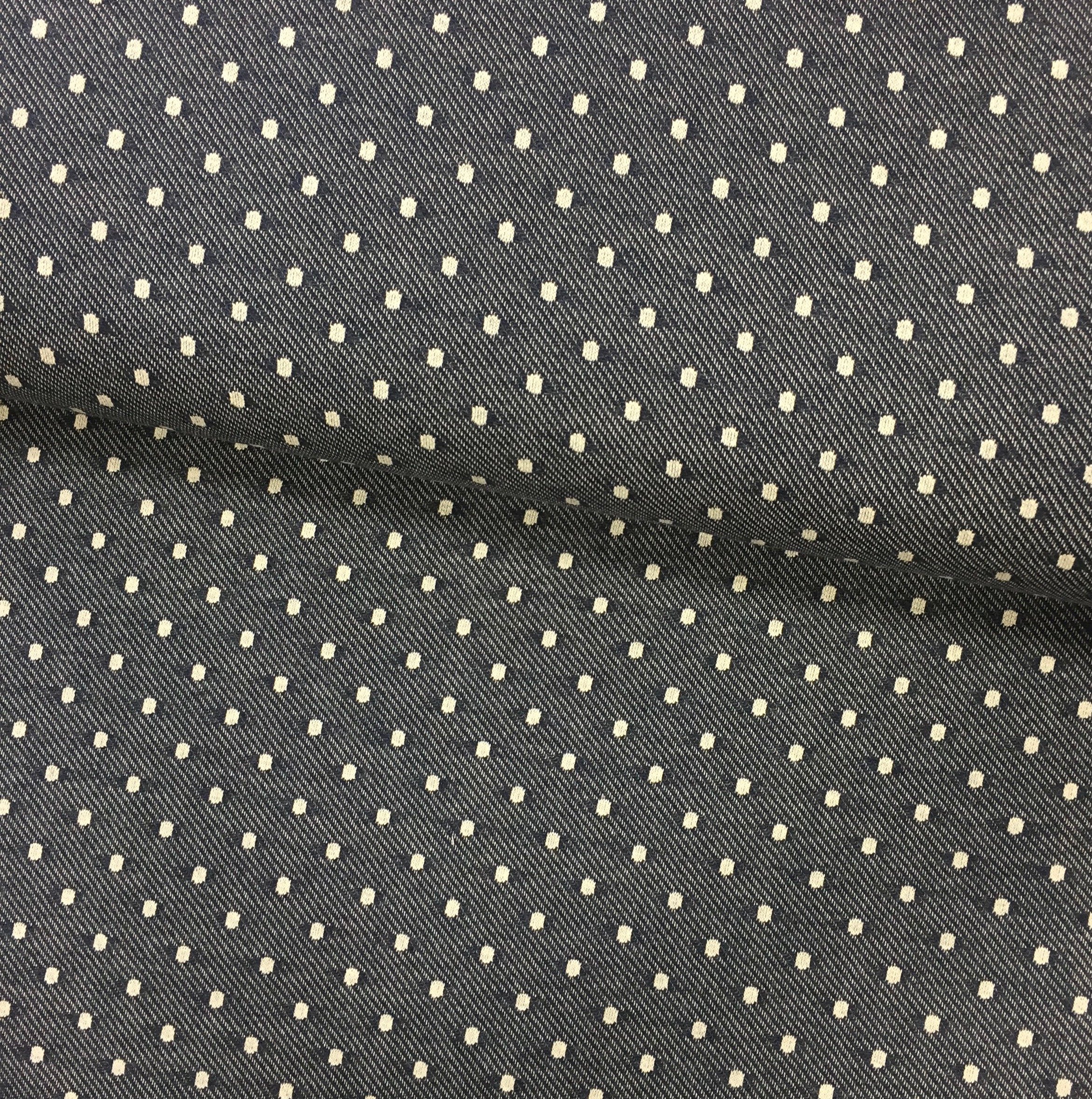 Tissu Sweat Bleu chiné Pois Blancs