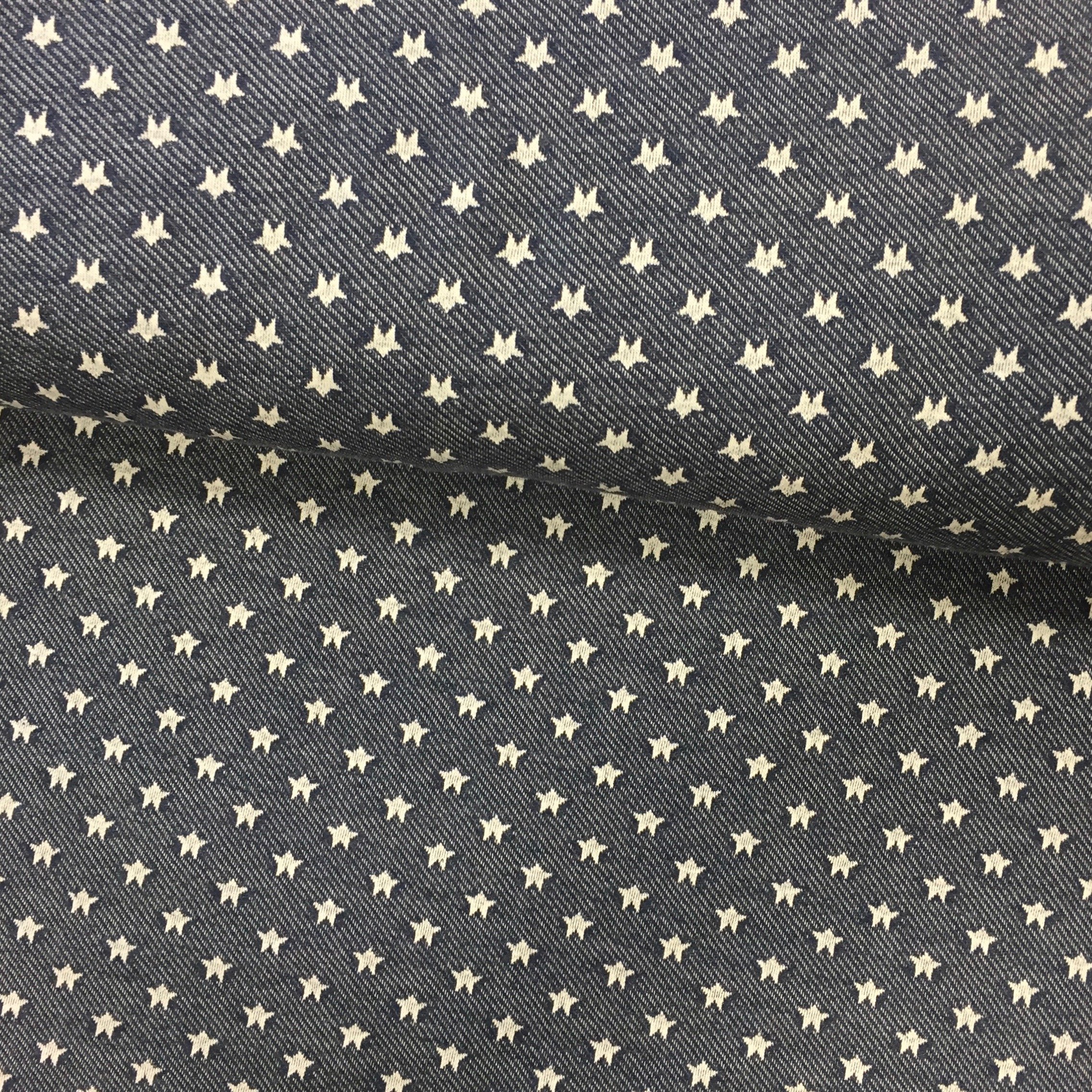 Tissu Sweat Bleu chiné Etoiles Blanches