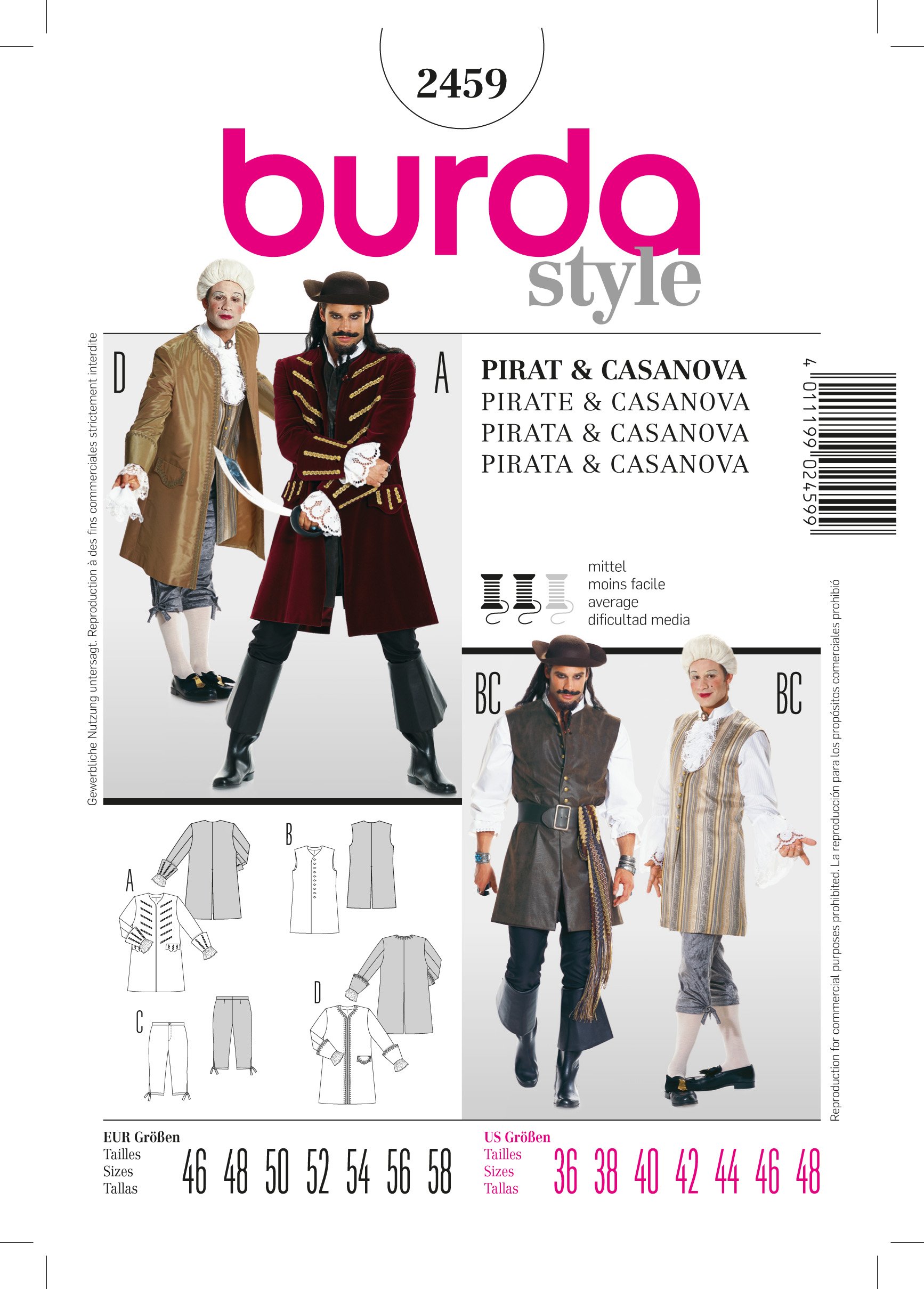 Patron Burda 2459 Pirate et Casanova