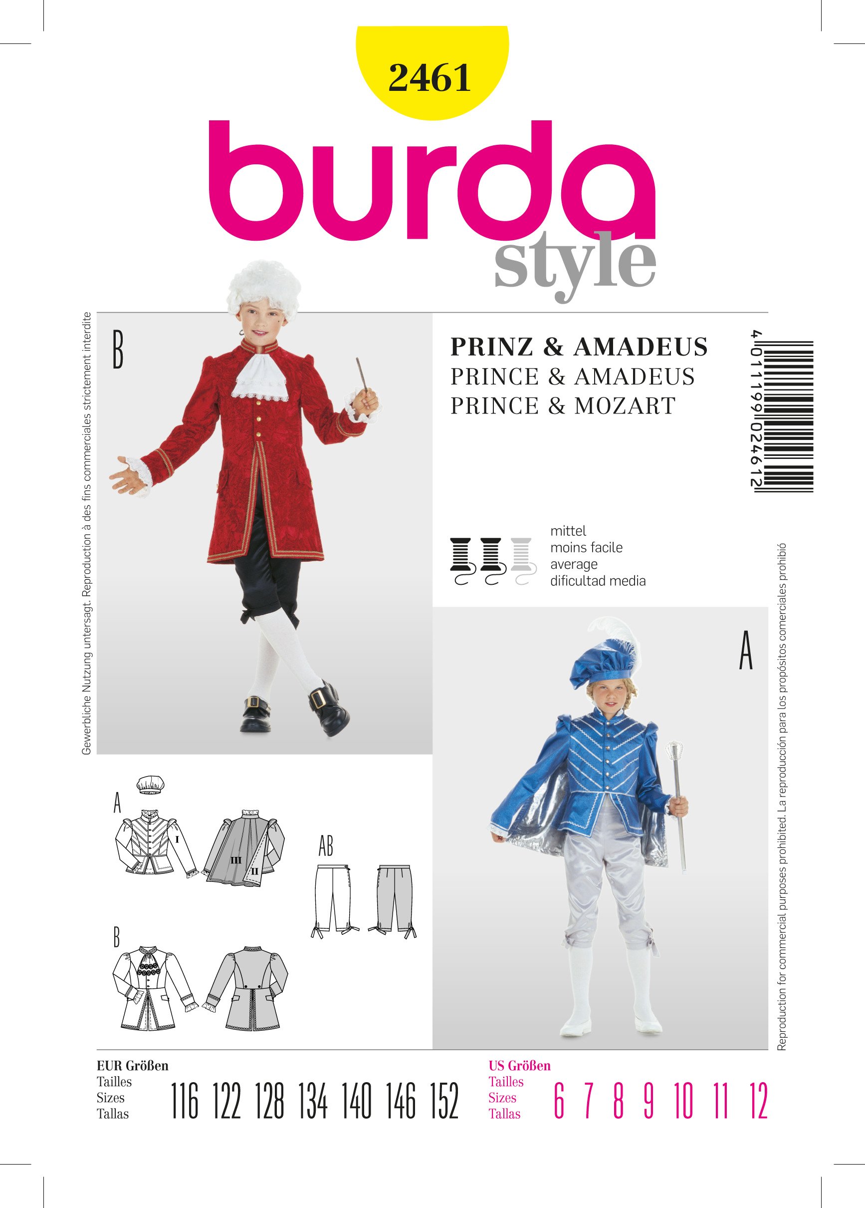 Patron Burda 2461 Prince et Wolfgang Amadeus