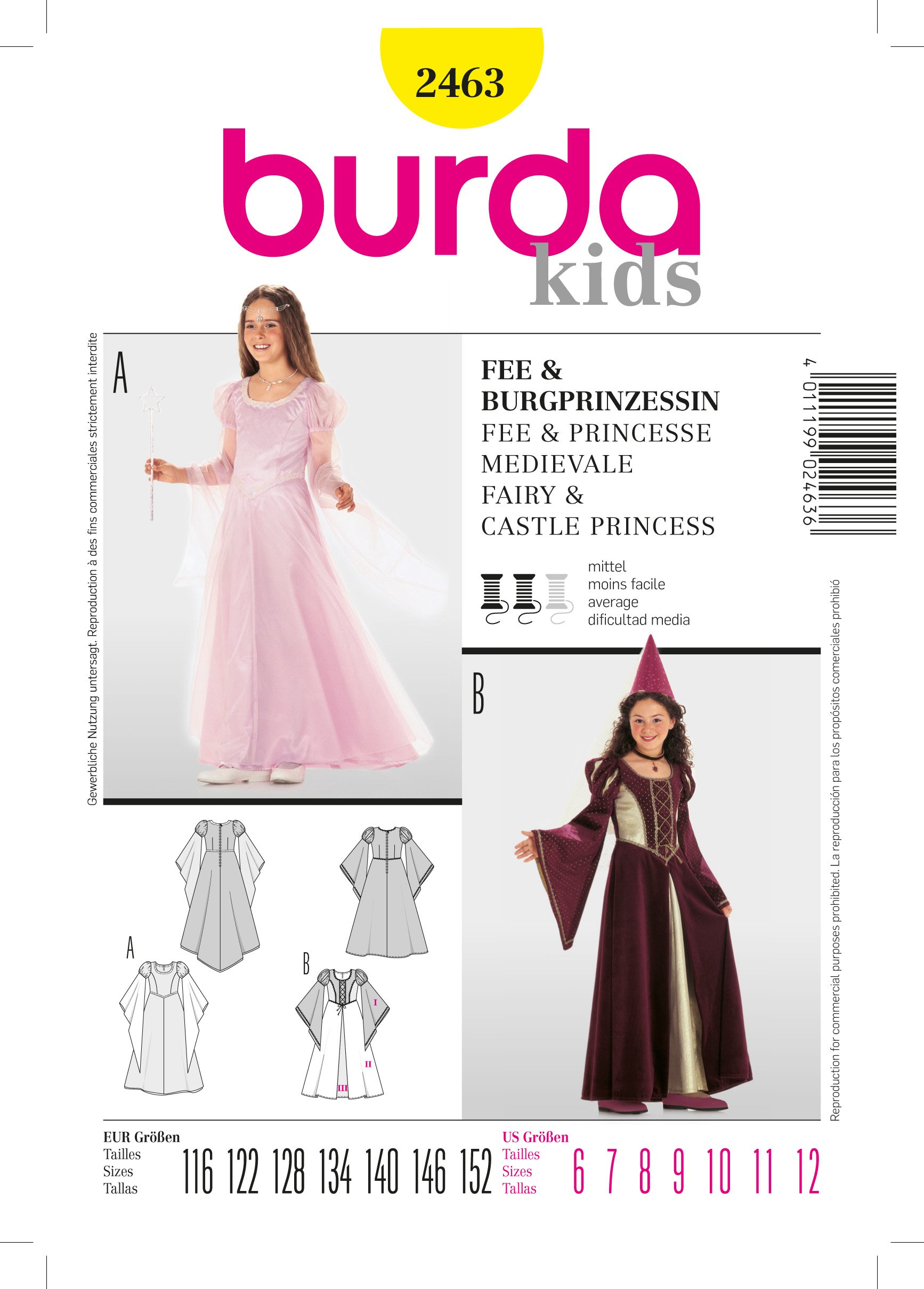 Patron Burda 2463 Fée et Princesse médiévale