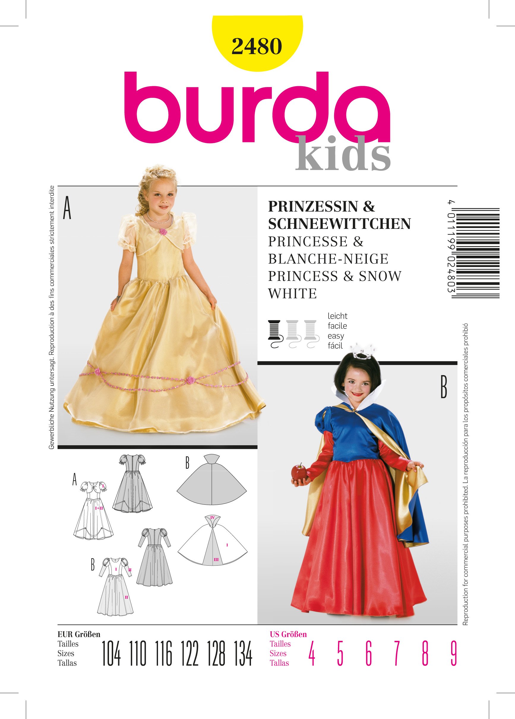 Patron Burda 2480 Princesse et Blanche-Neige