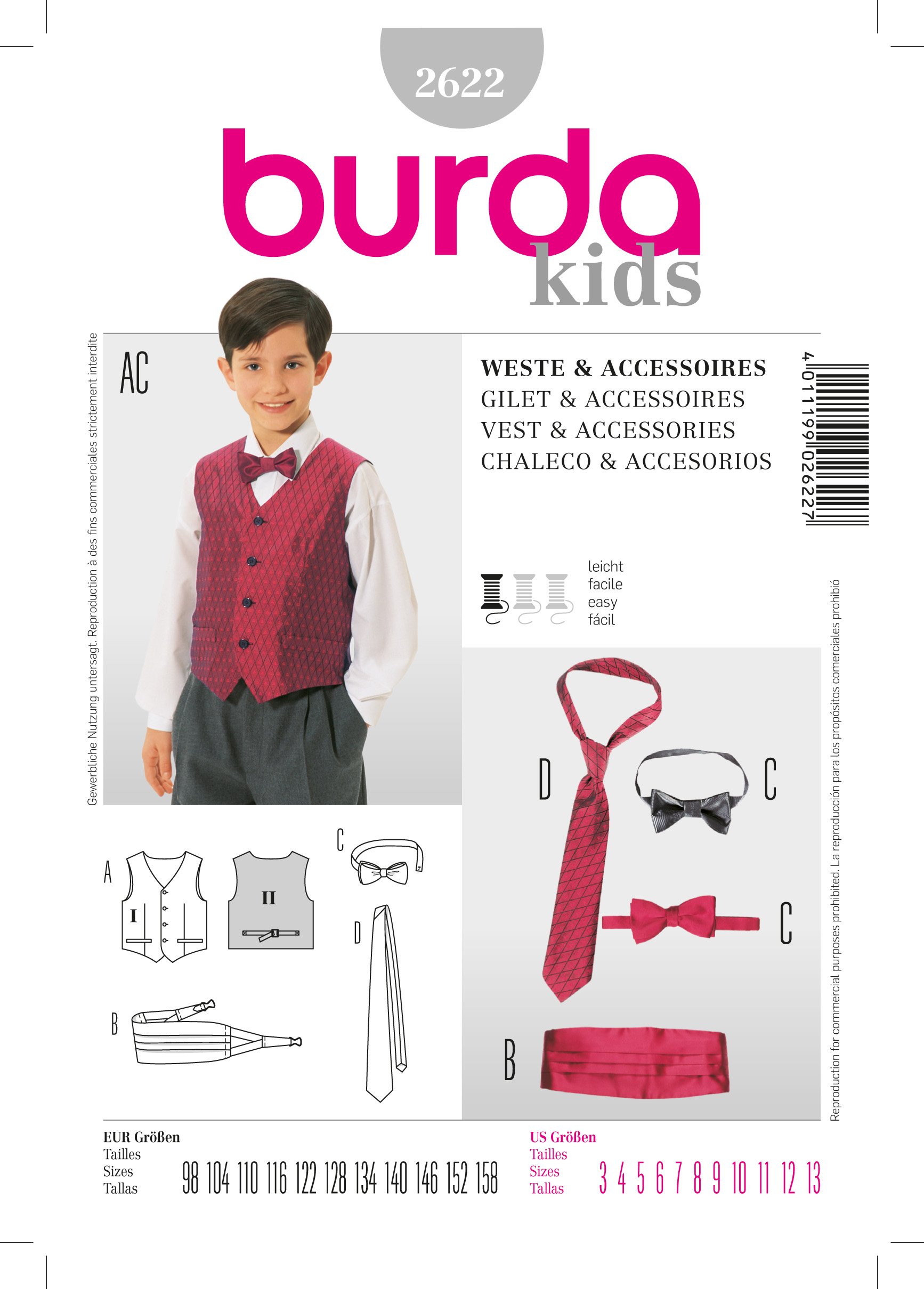 Patron Burda 2622 Gilet et accessoires