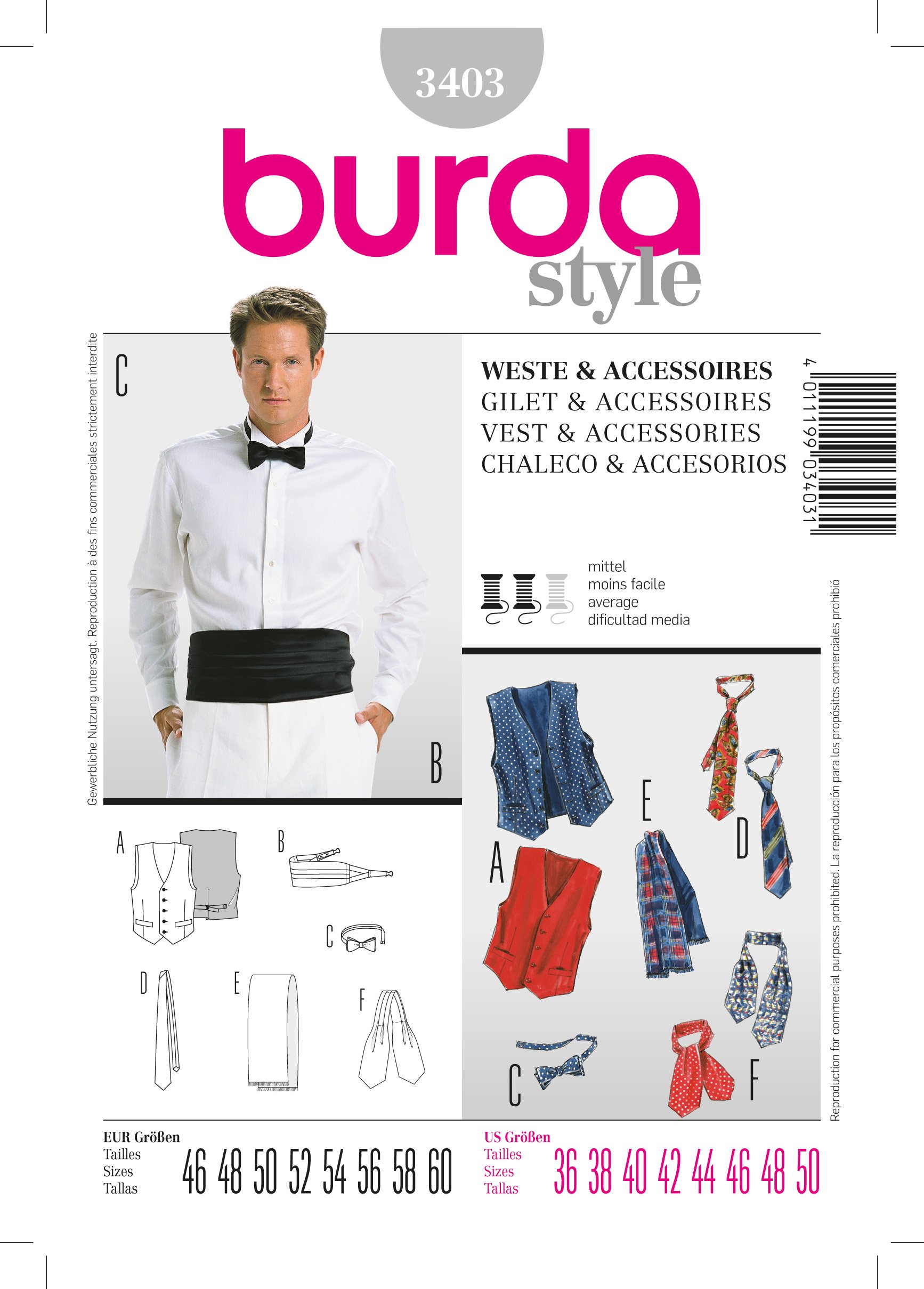 Patron Burda Cousu Main 3403 Gilet et accessoires
