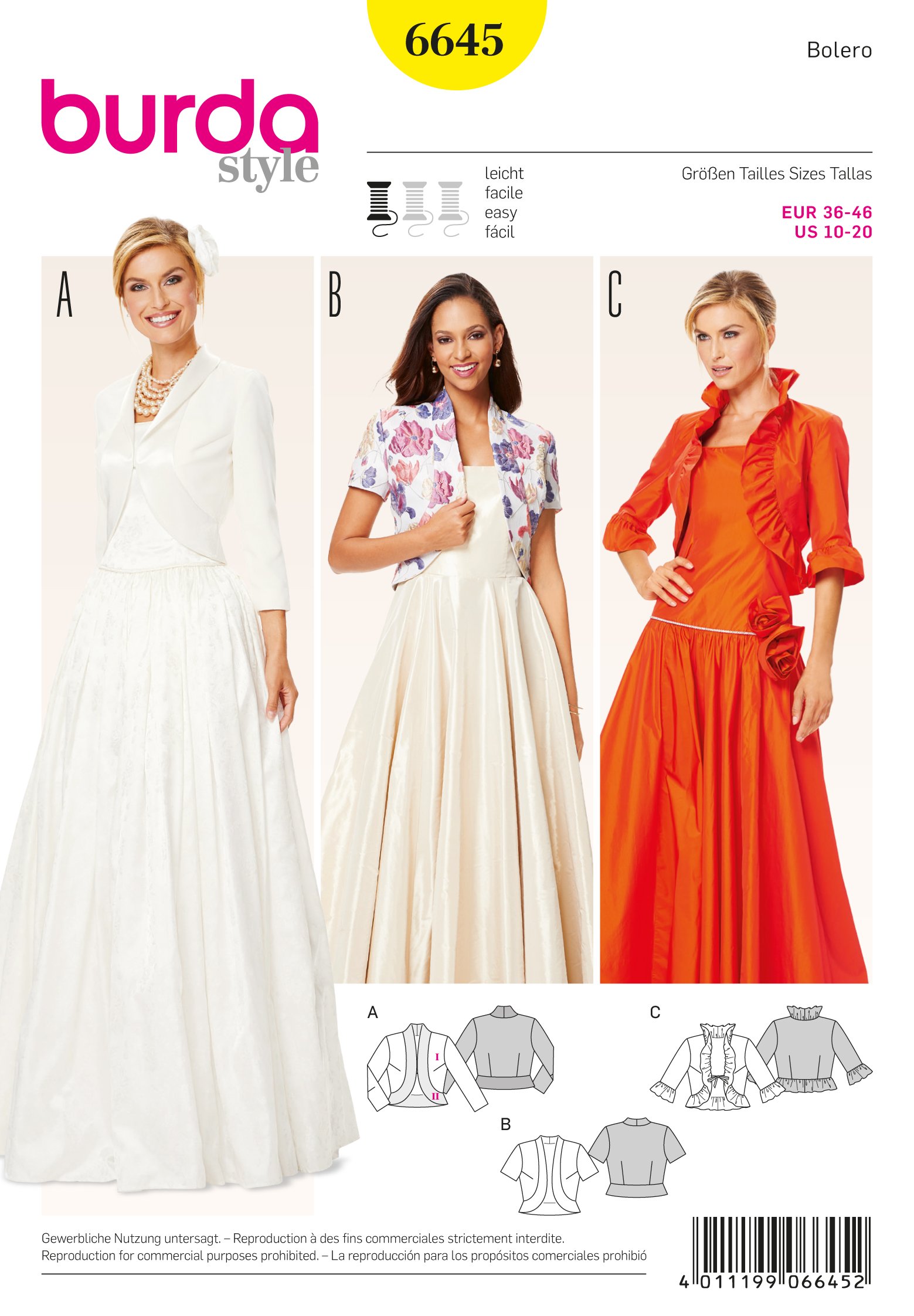 Patron Burda 6645 Boléro