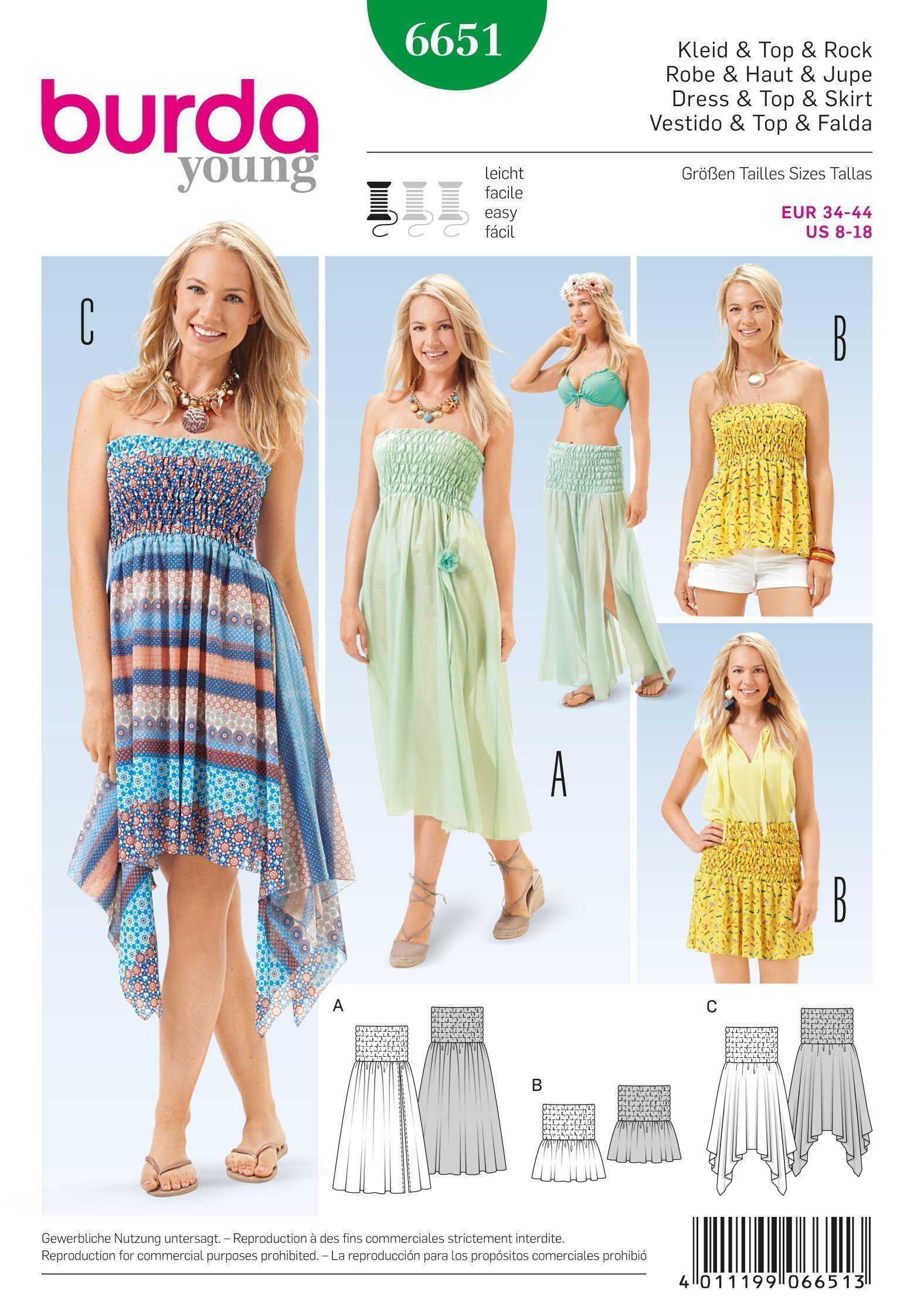 Patron Burda 6651 Robe, haut et jupe