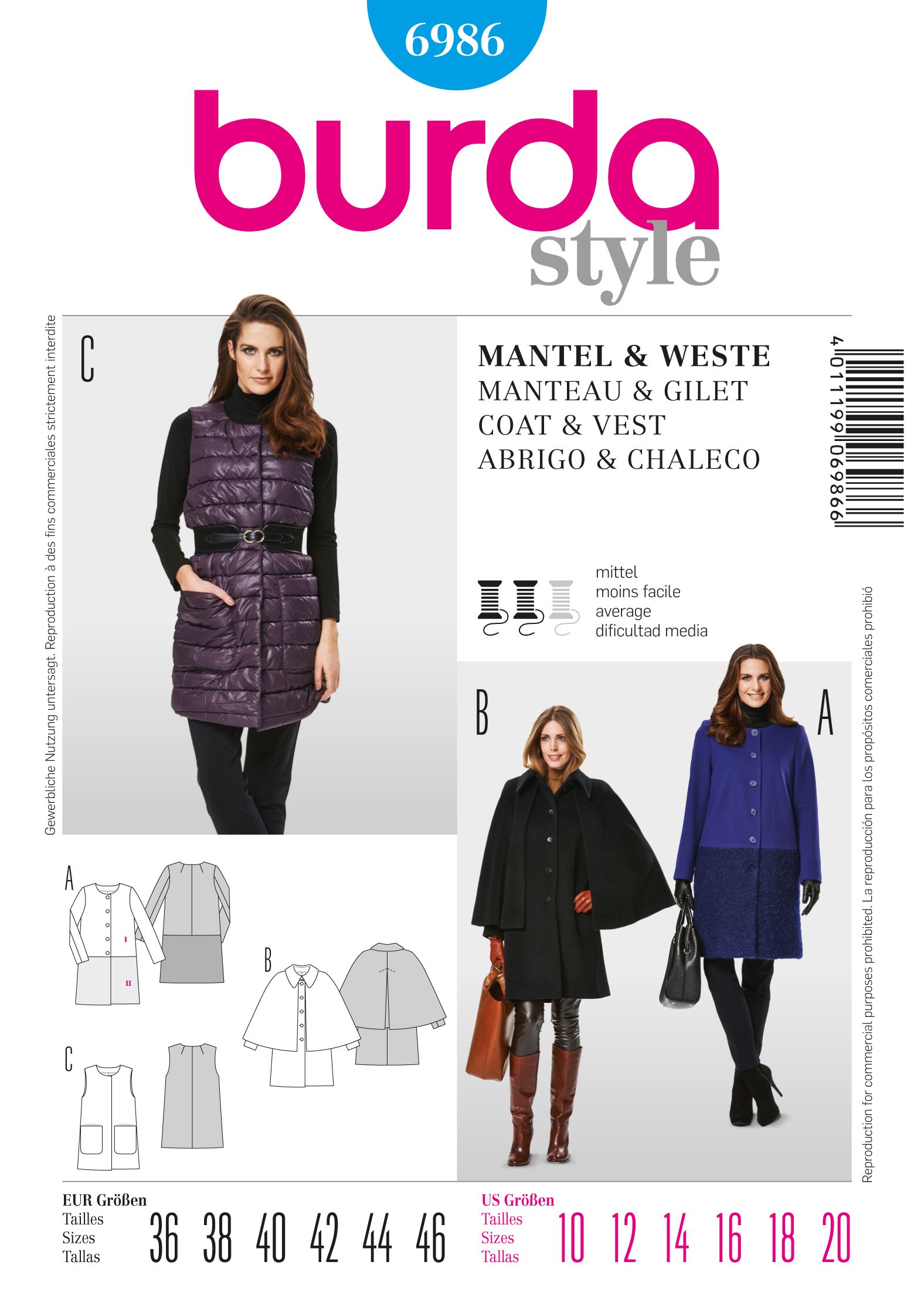 Patron Burda 6986 Manteau et gilet