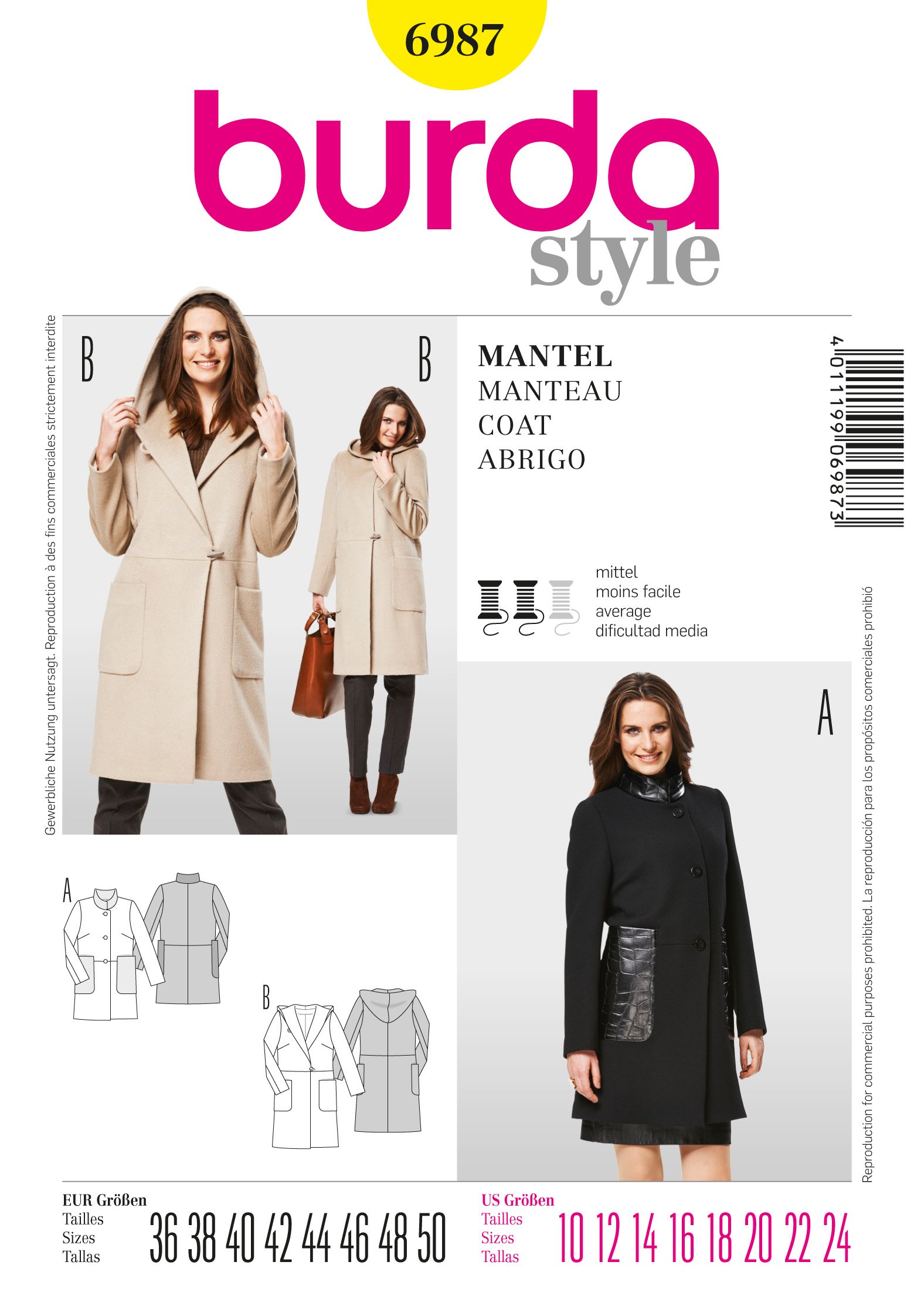Patron Burda 6987 Manteau