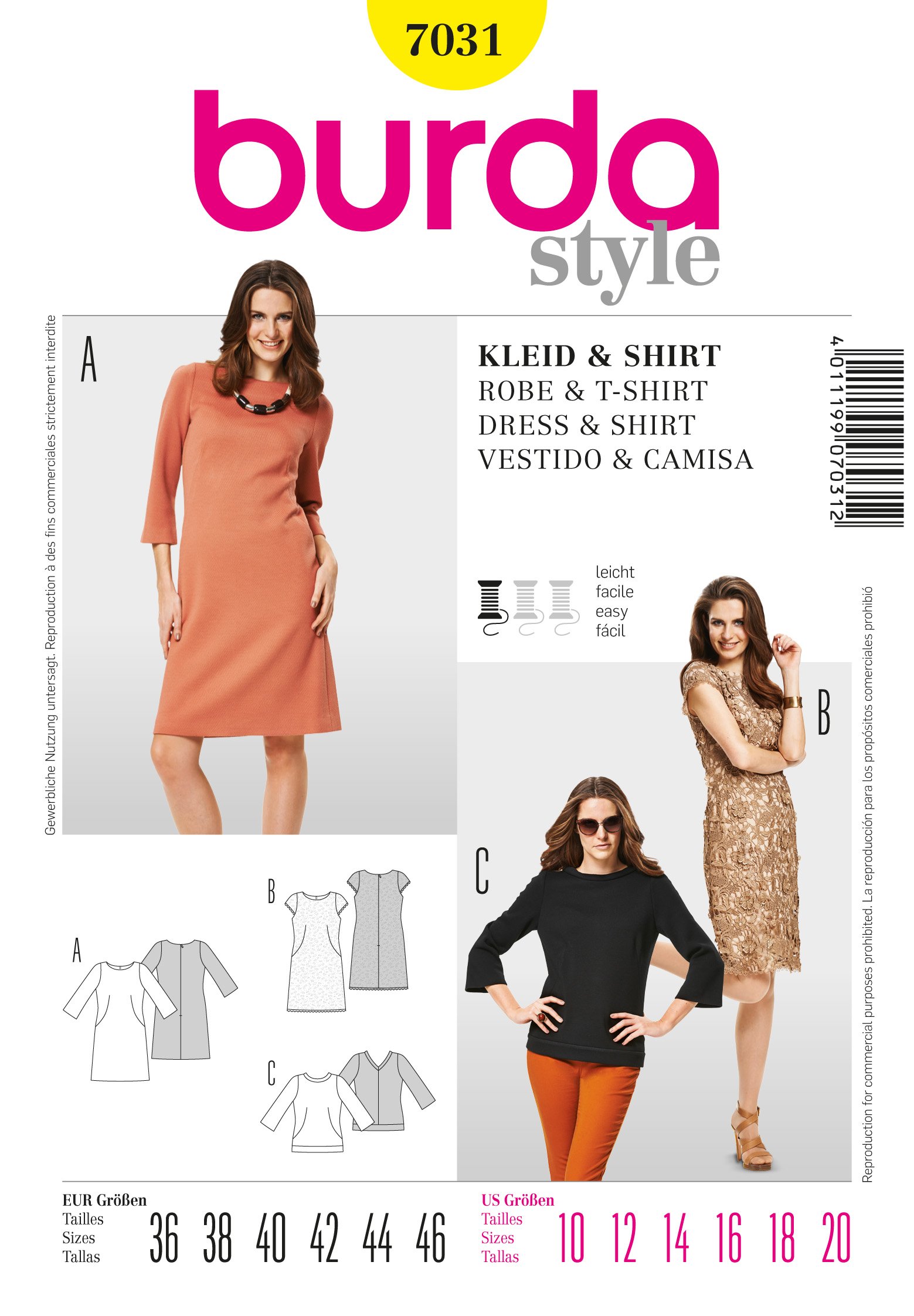 Patron Burda 7031 Robe et t-shirt