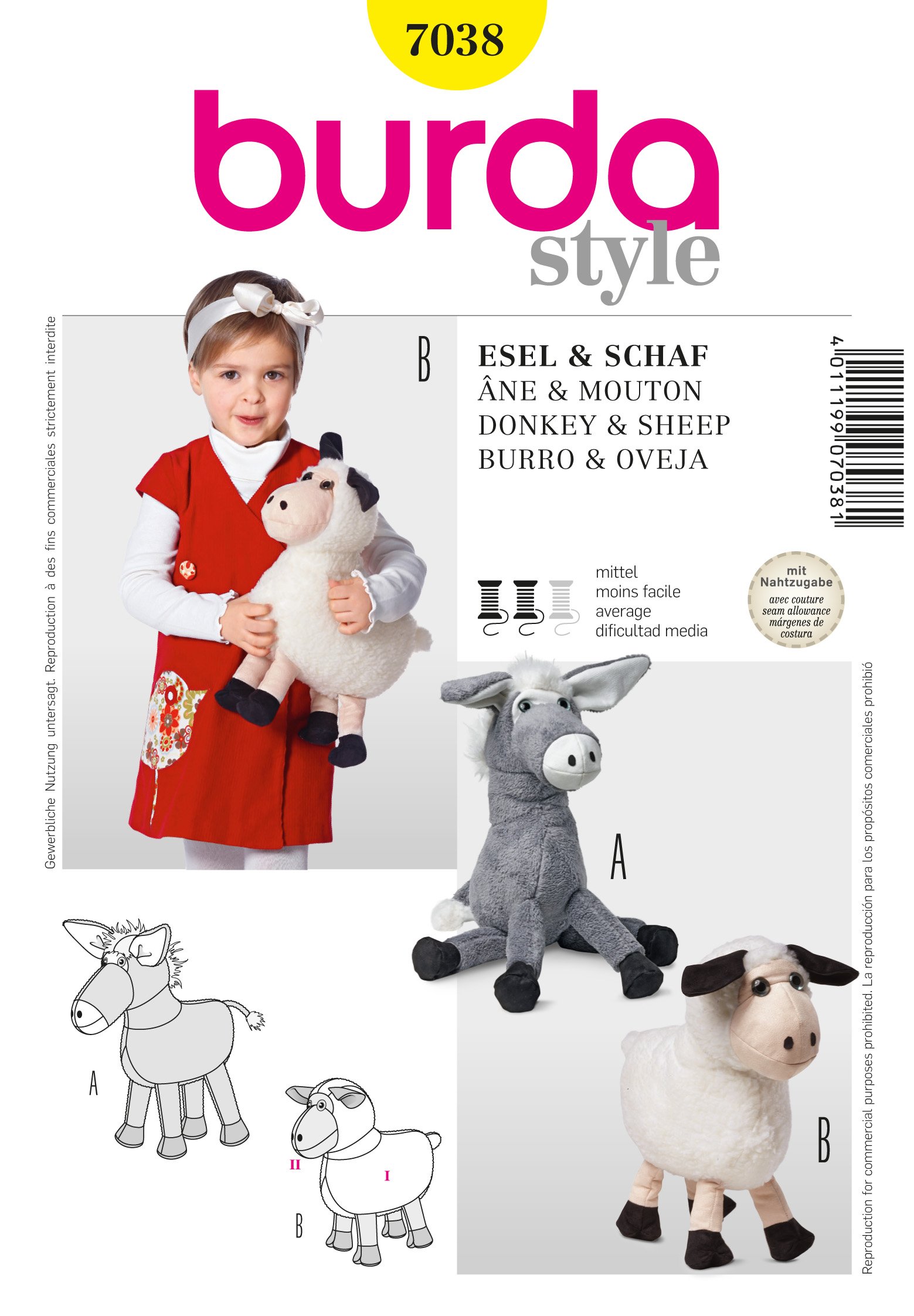 Patron Burda 7038 Peluche âne et mouton