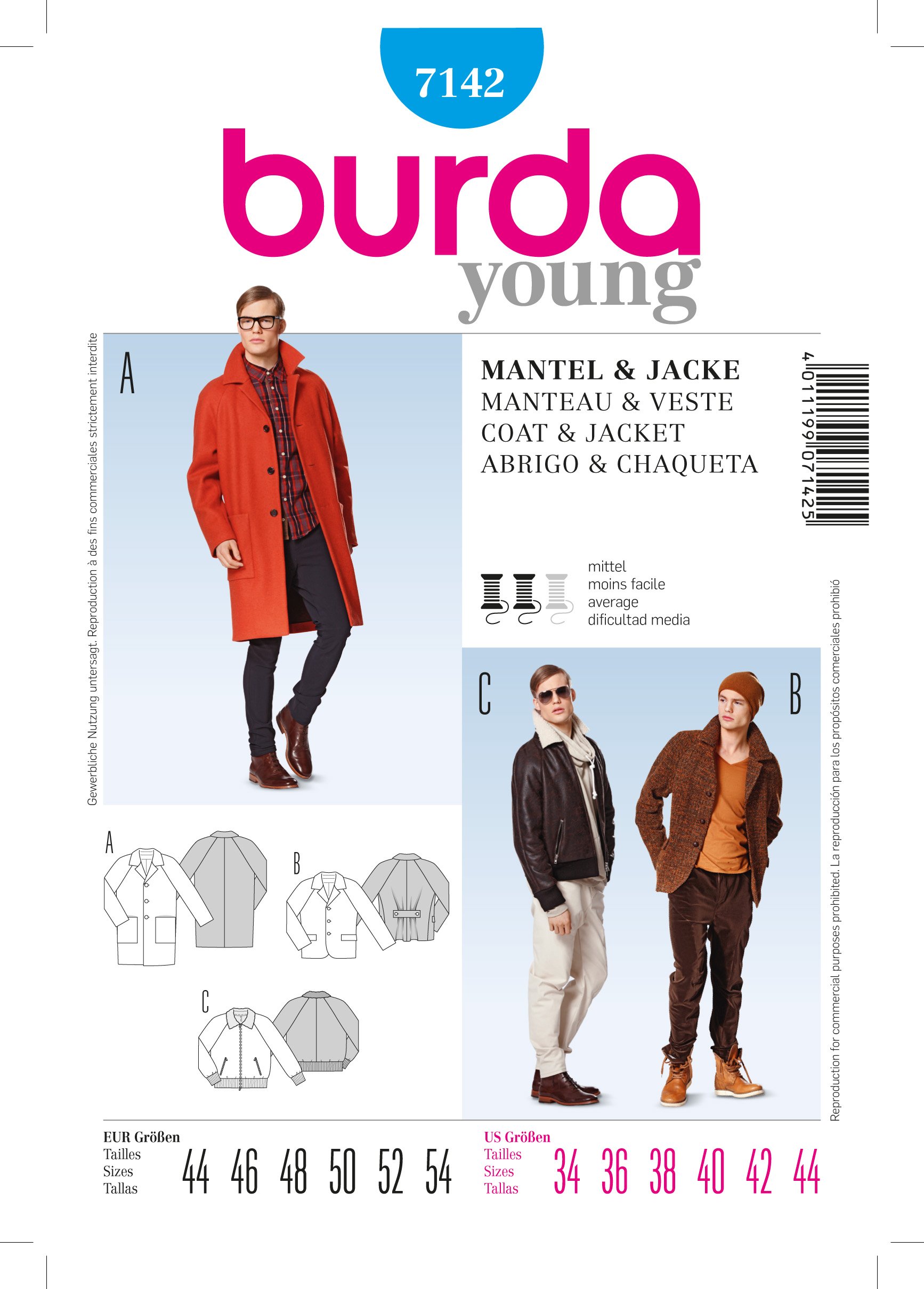 Patron Burda 7142 Manteau & Veste Homme