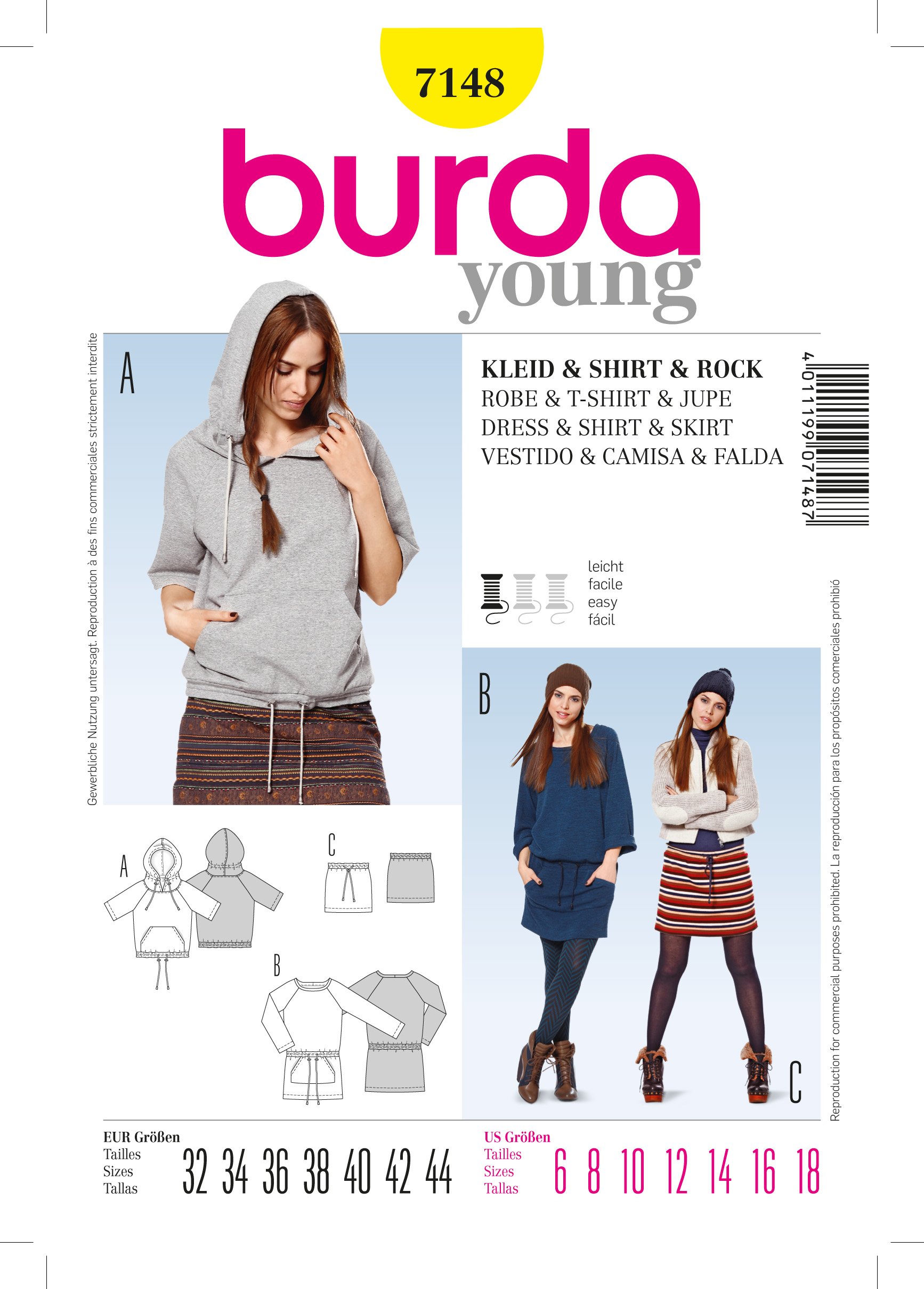 Patron Burda 7148 Shirt, Jupe et Robe Tunique