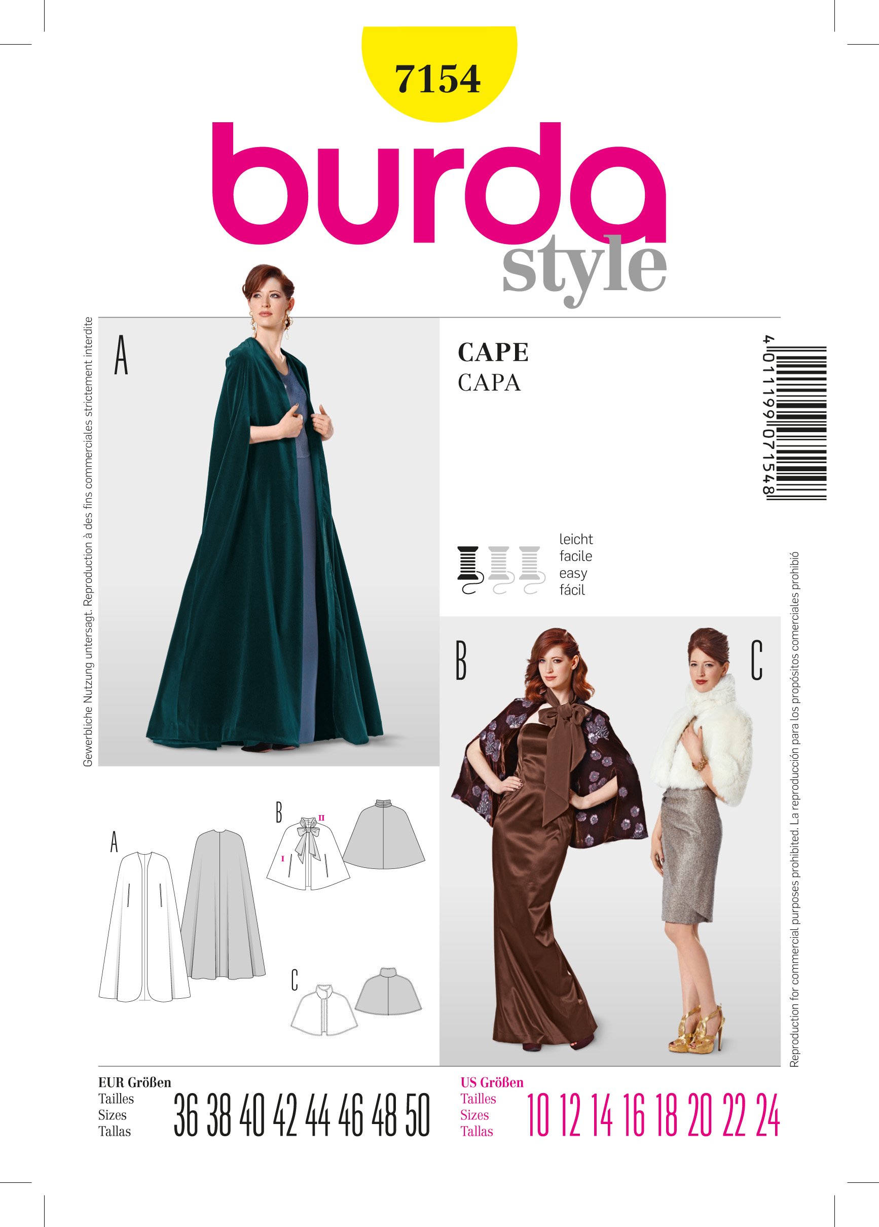 Patron Burda 7154 Cape, Boléro