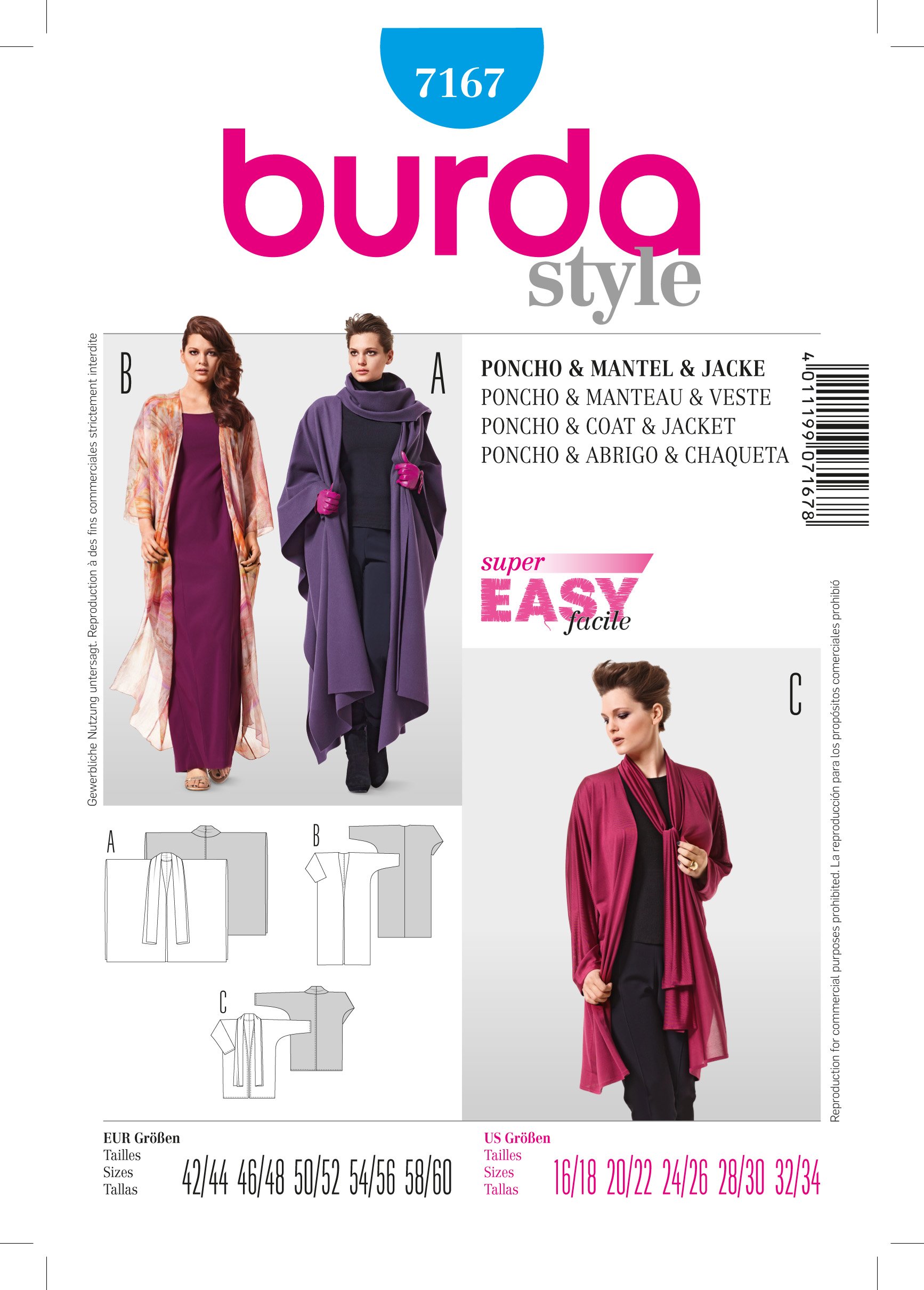 Patron Burda 7167 Poncho Manteau Gilet