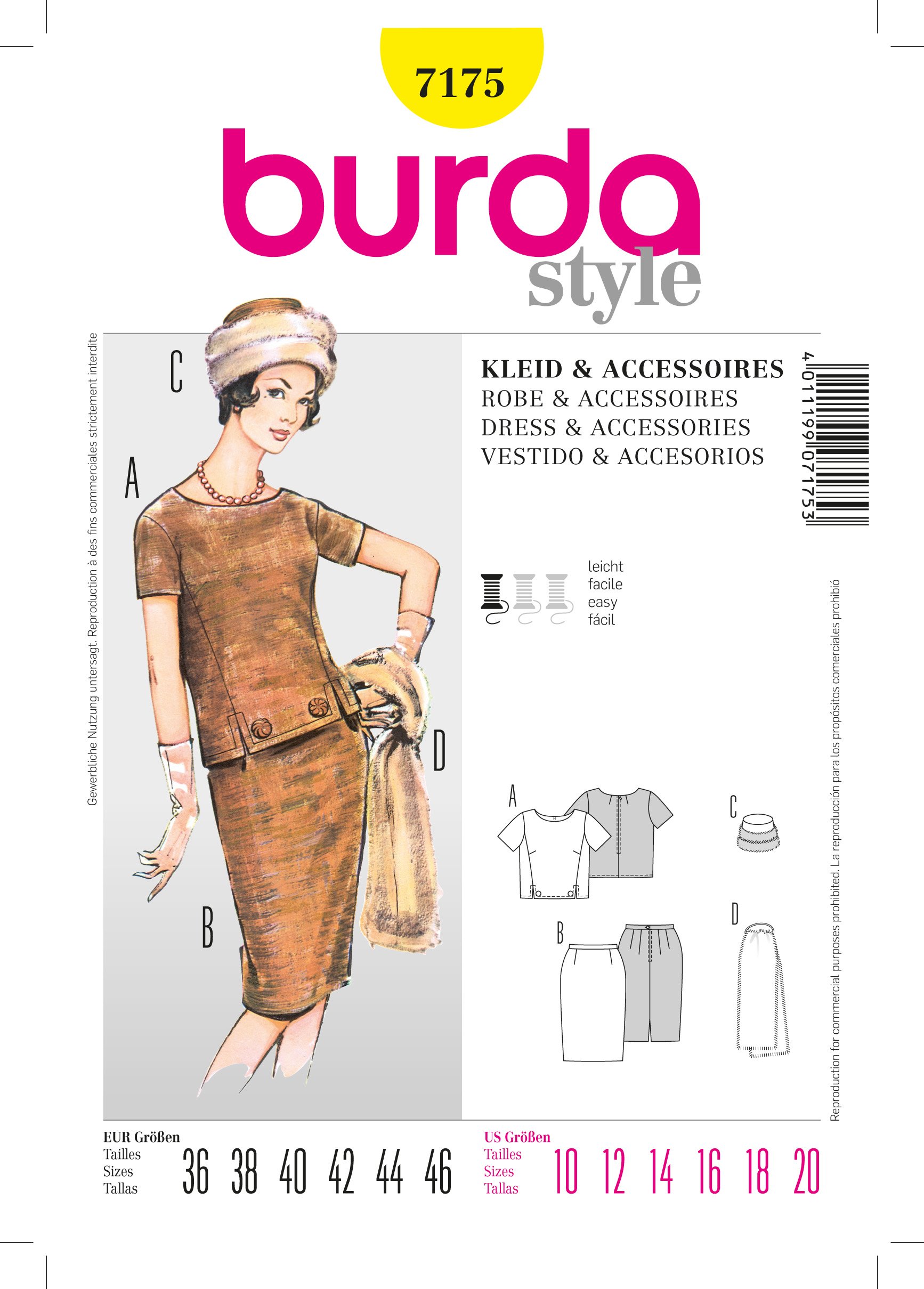 Patron Burda 7175 Robe et accessoires