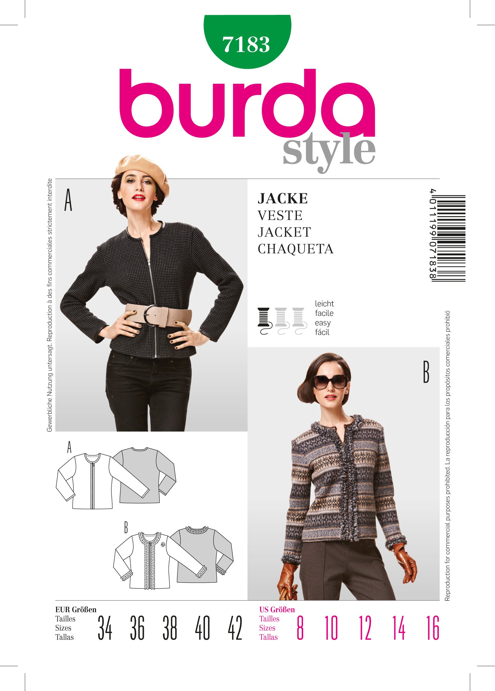 Patron Burda 7183 Veste