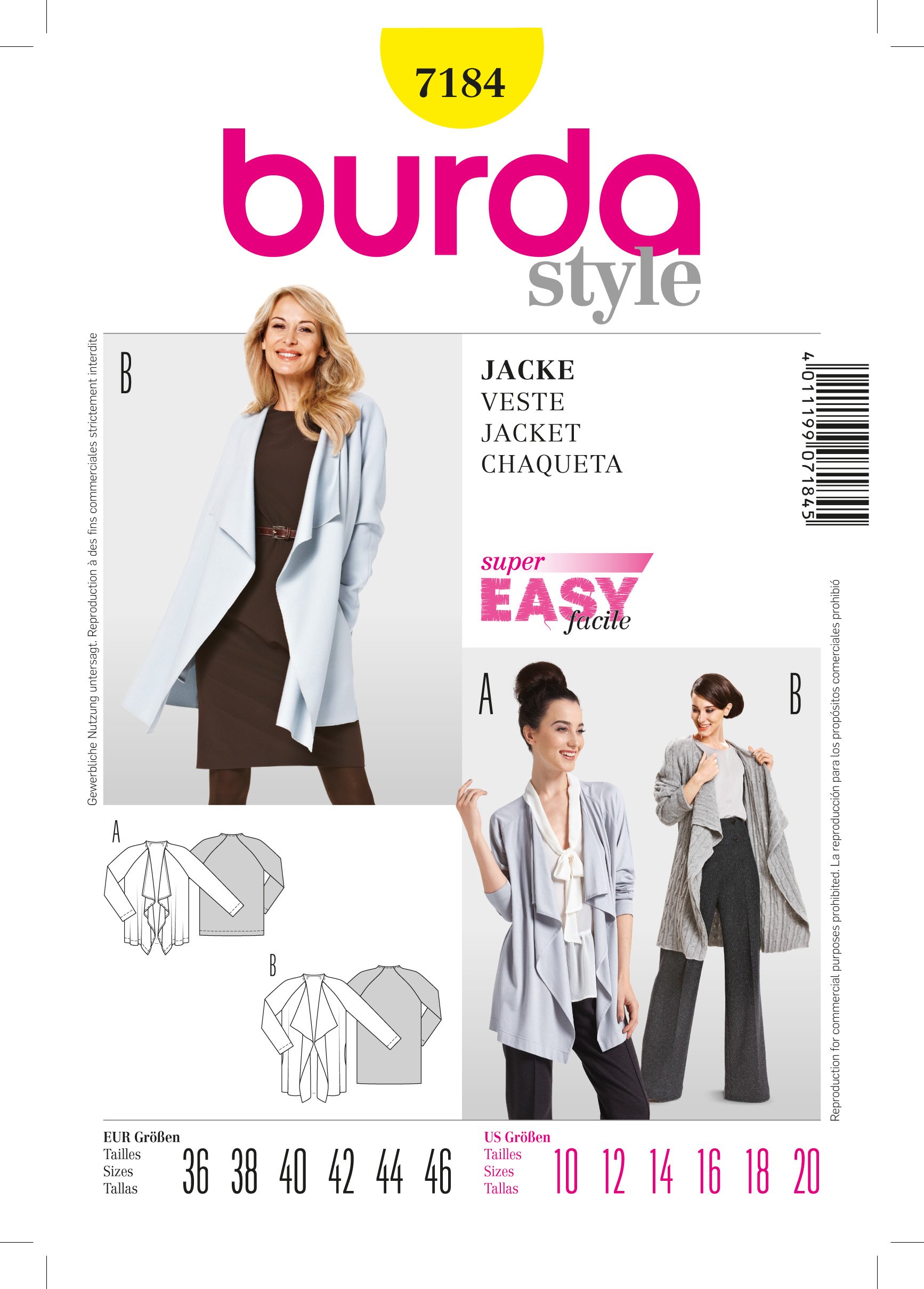 Patron Burda 7184 Veste
