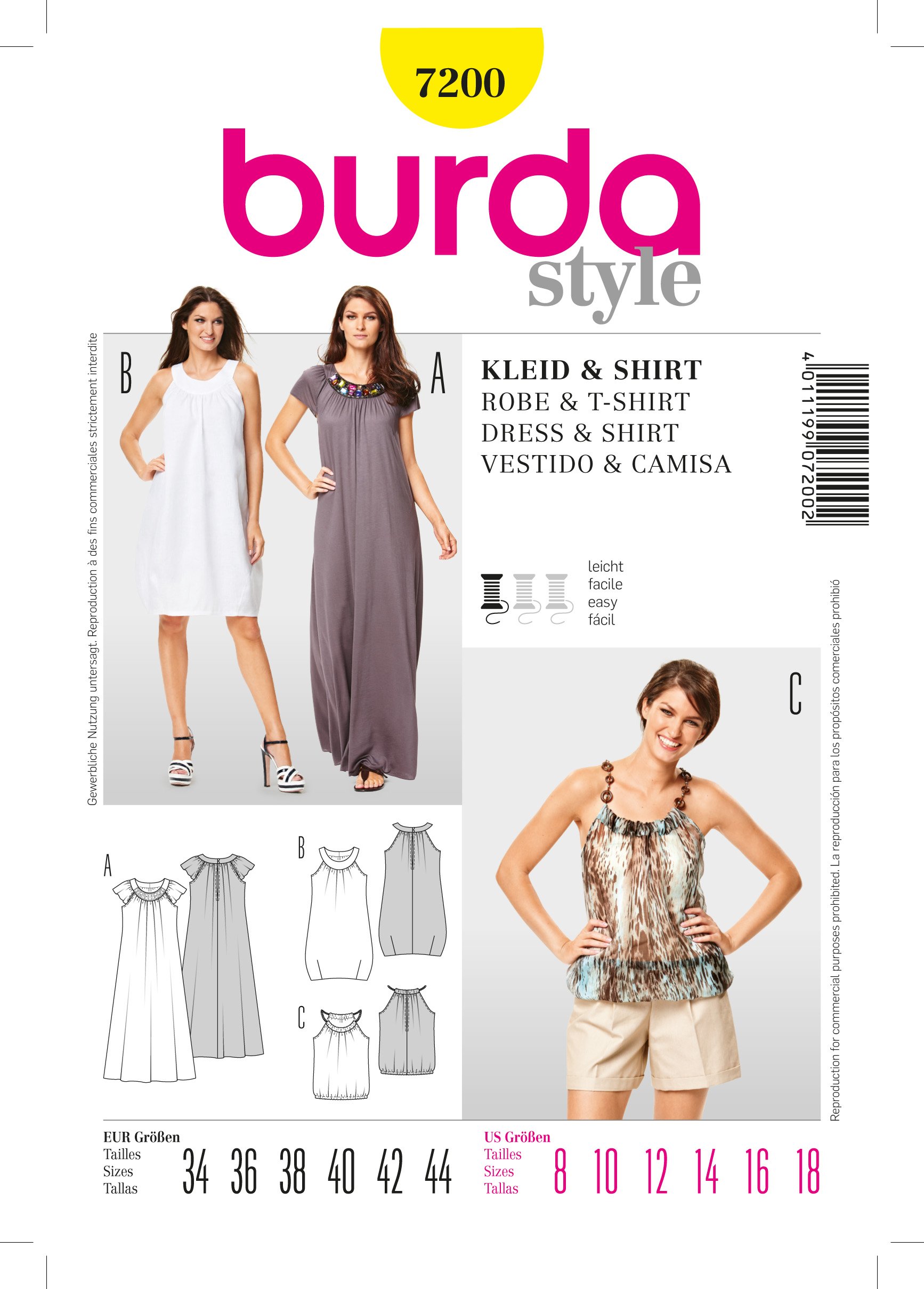 Patron Burda 7200 Robe et t-shirt