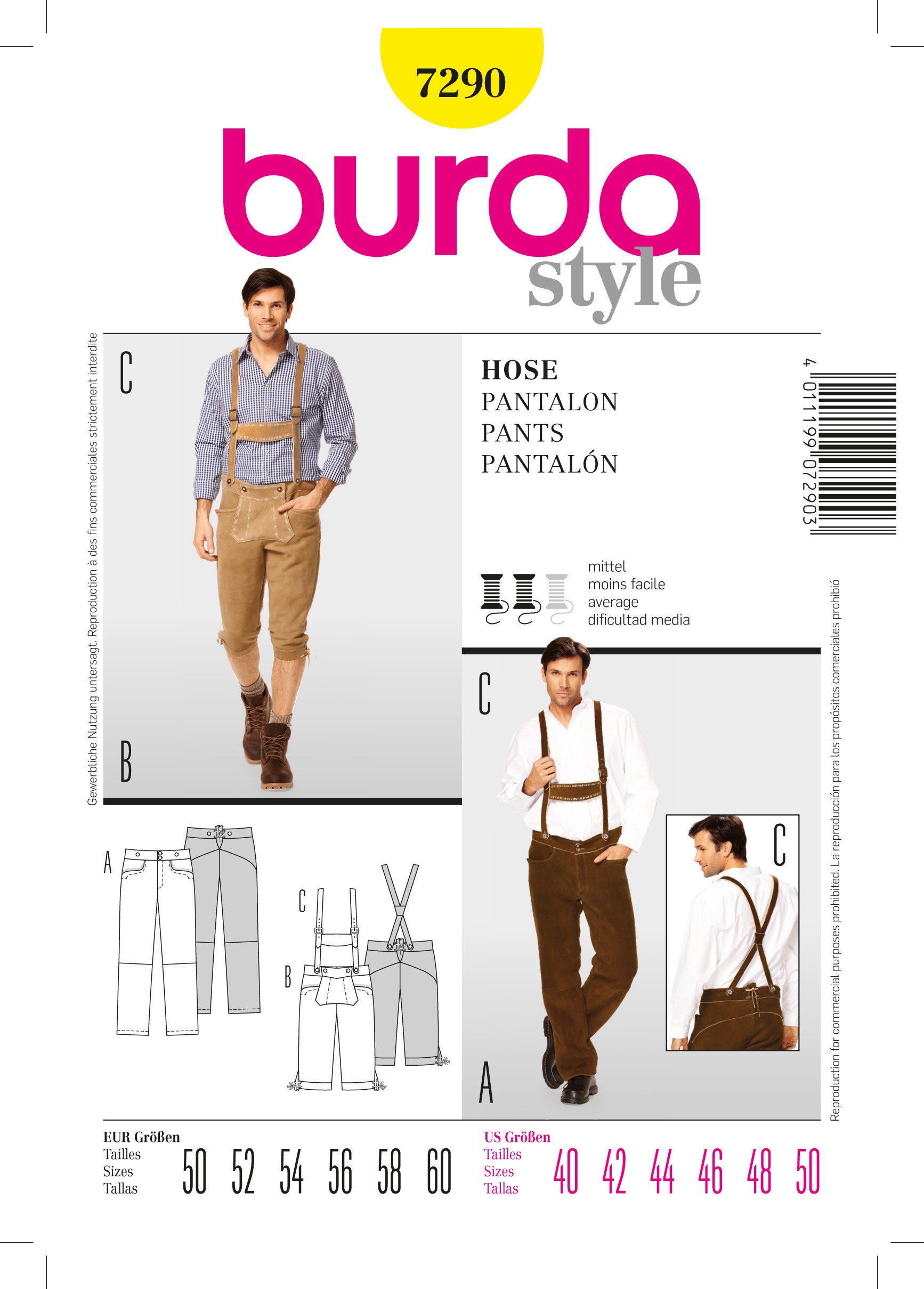 Patron Burda 7290 Pantalon avec bretelles