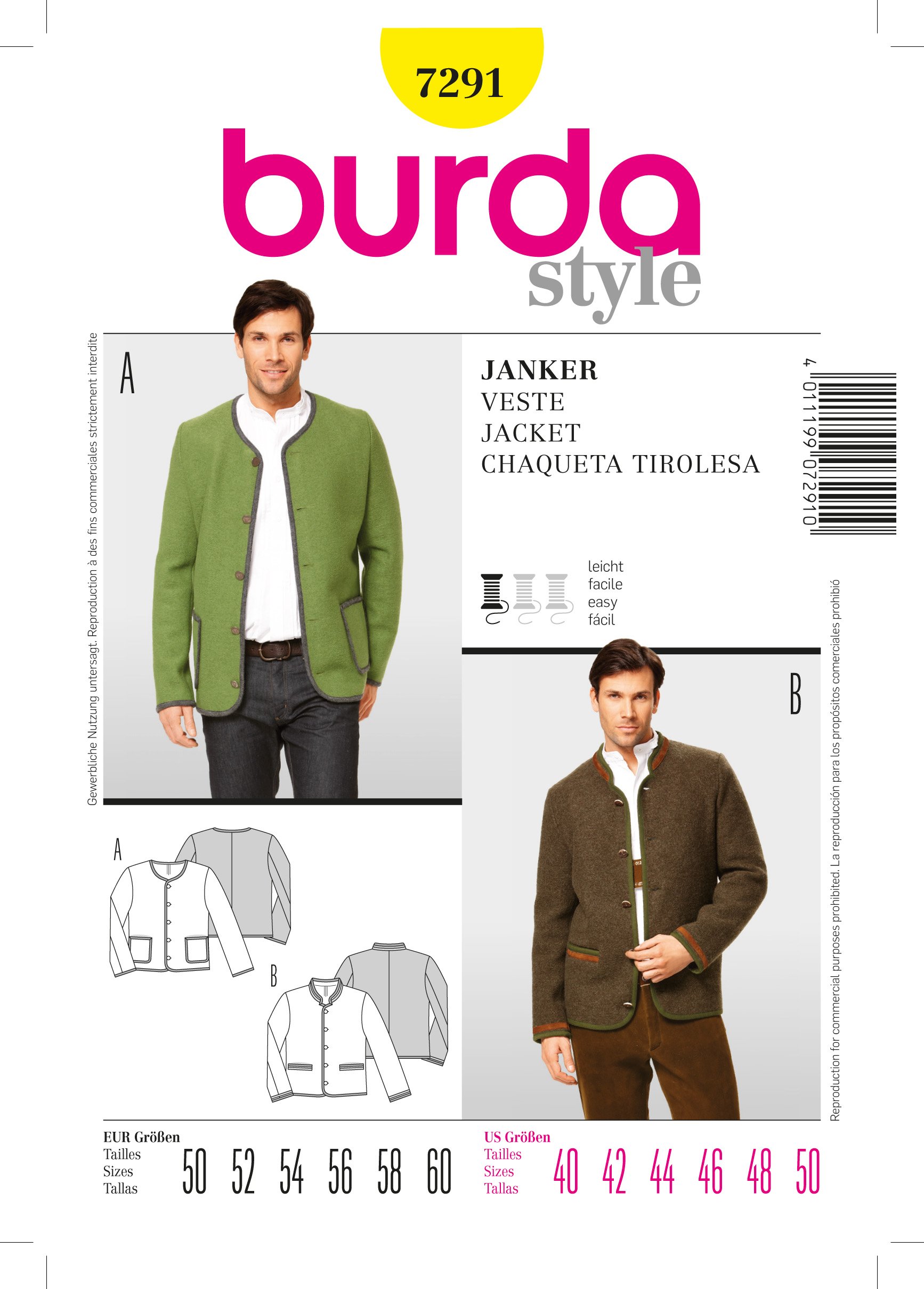 Patron Burda 7291 Veste à boutons