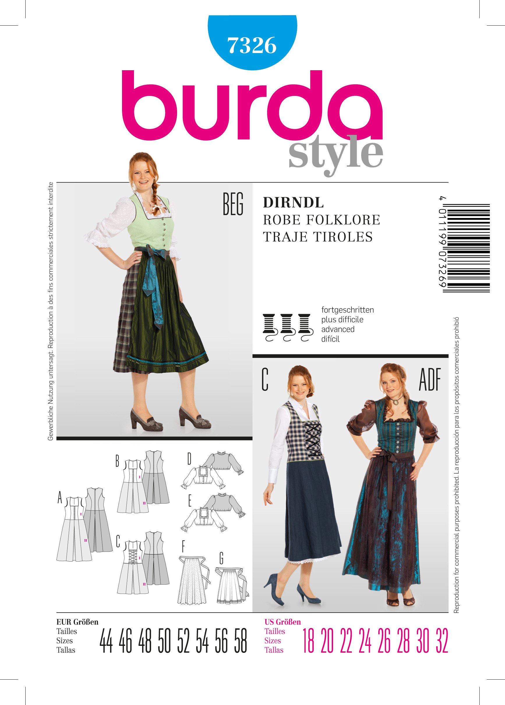 Patron Burda 7326 Robe folklore