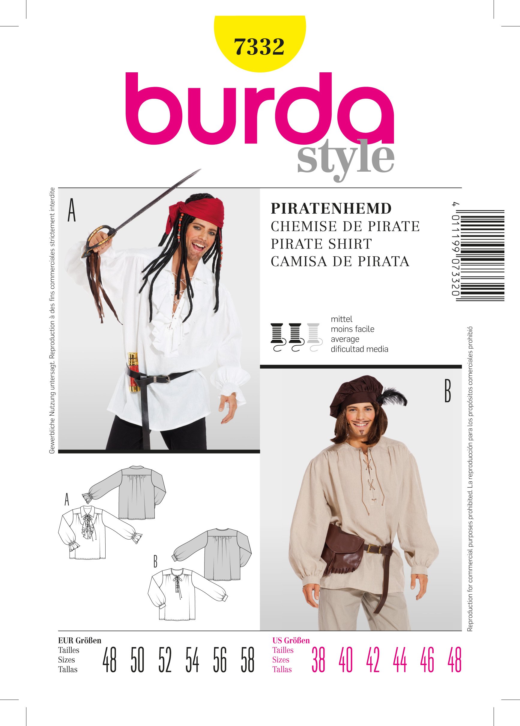 Patron Burda 7332 Chemise de pirate