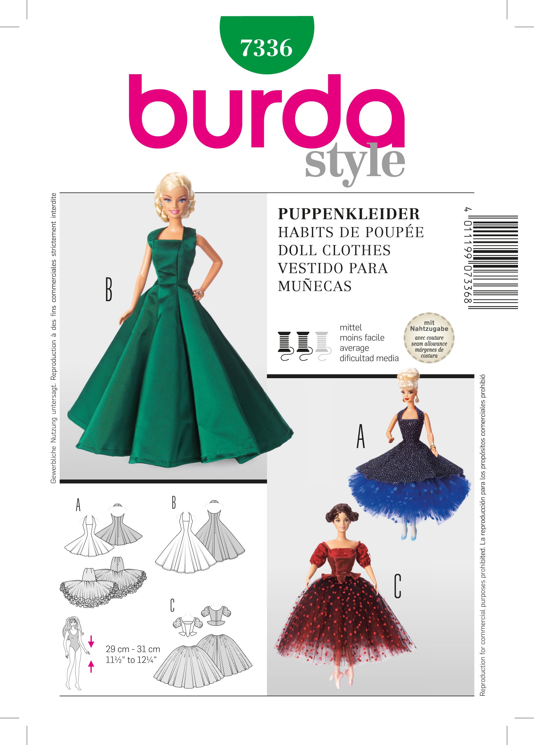Patron Burda 7336 Robe de poupée