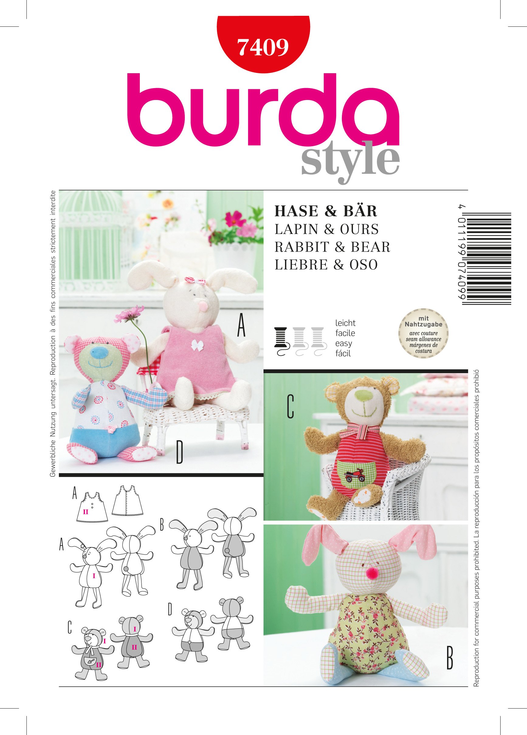Patron Burda 7409 Lapin et Ours