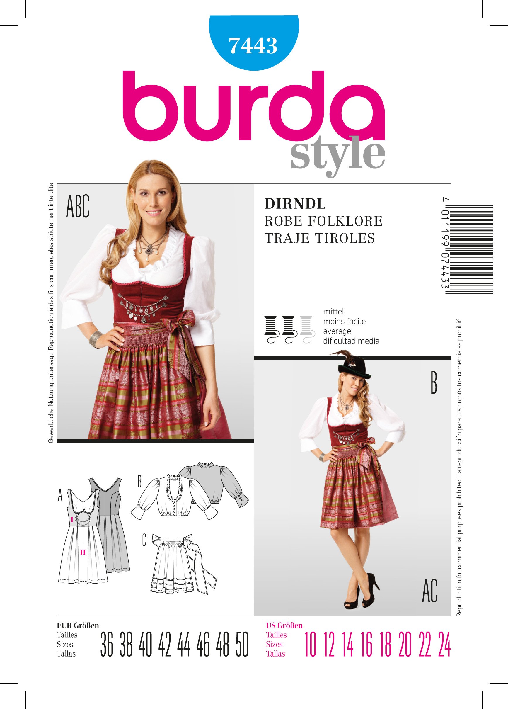 Patron Burda 7443 Robe