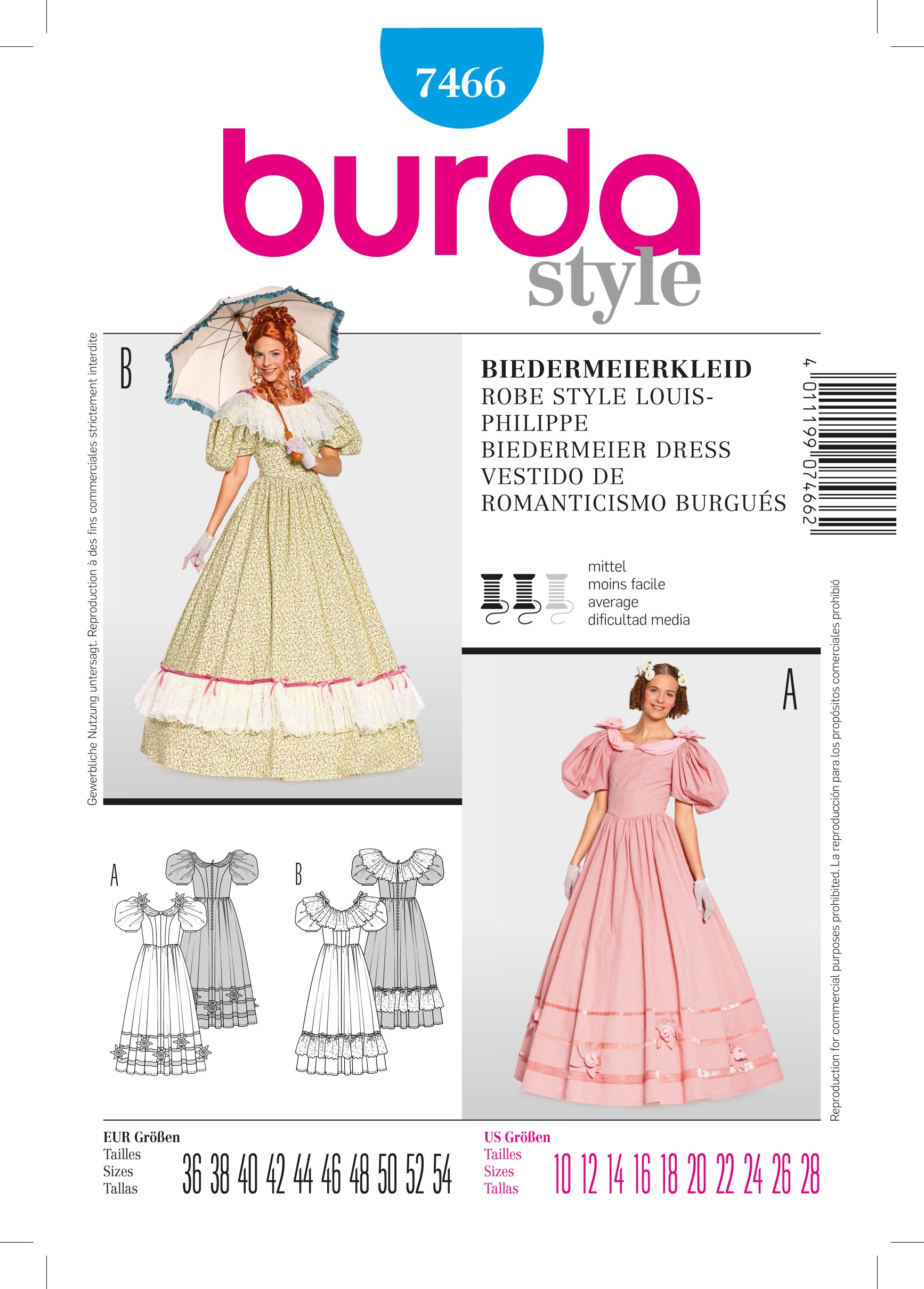Patron Burda 7466 Robe style Louis-Philippe