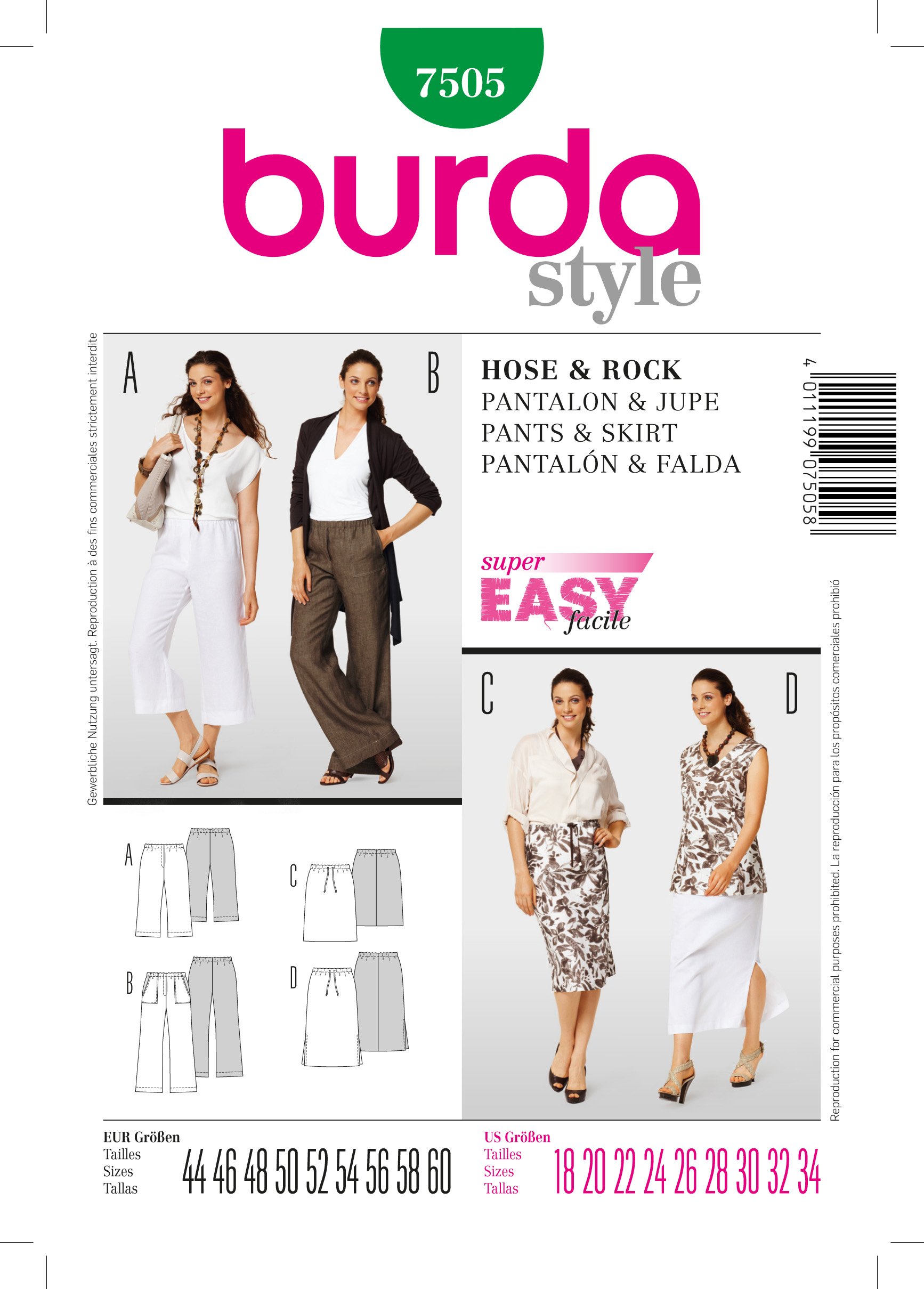Patron Burda 7505 Jupe et pantalon