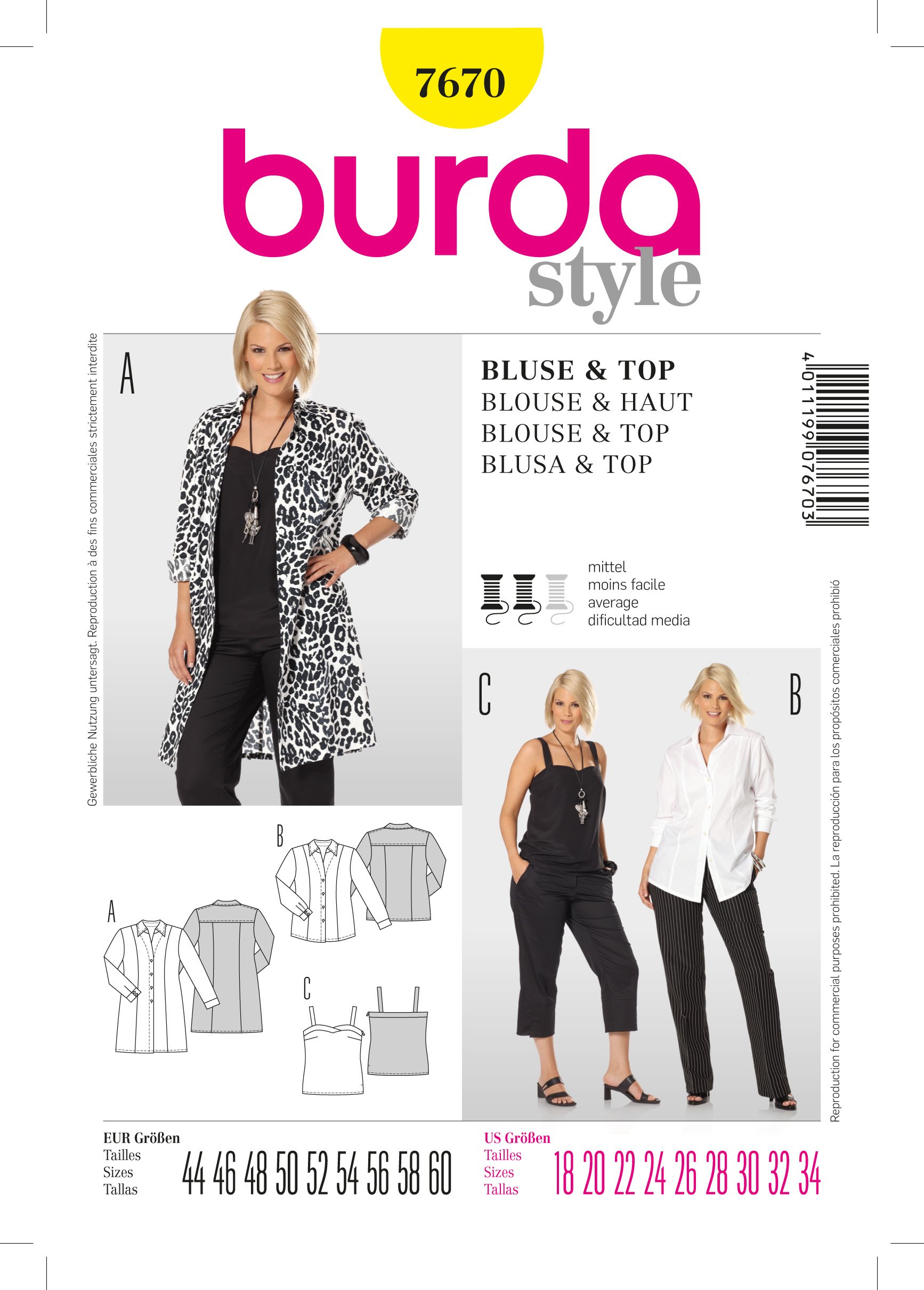 Patron Burda 7670 Chemisier et Top