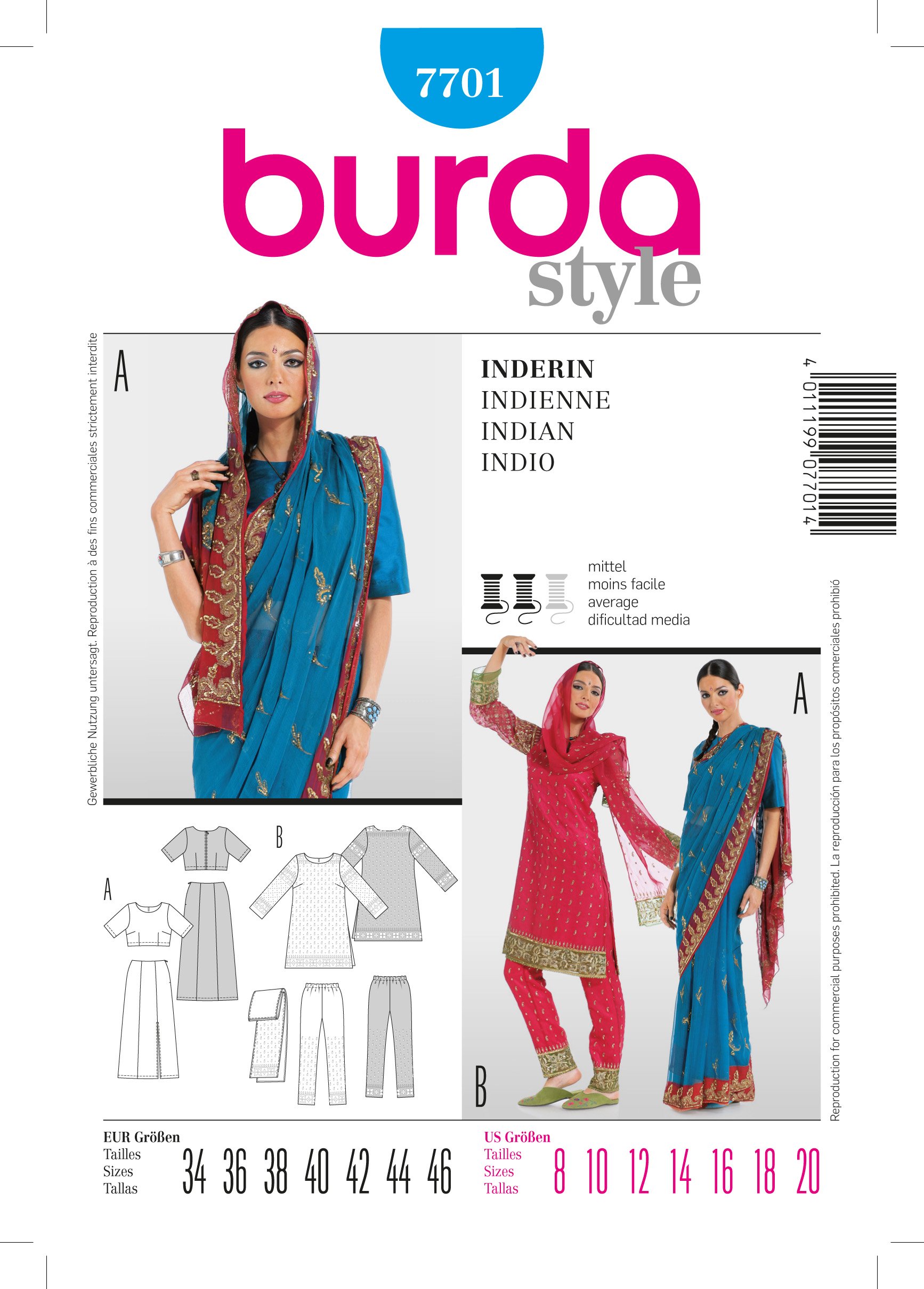 Patron Burda 7701 Indienne