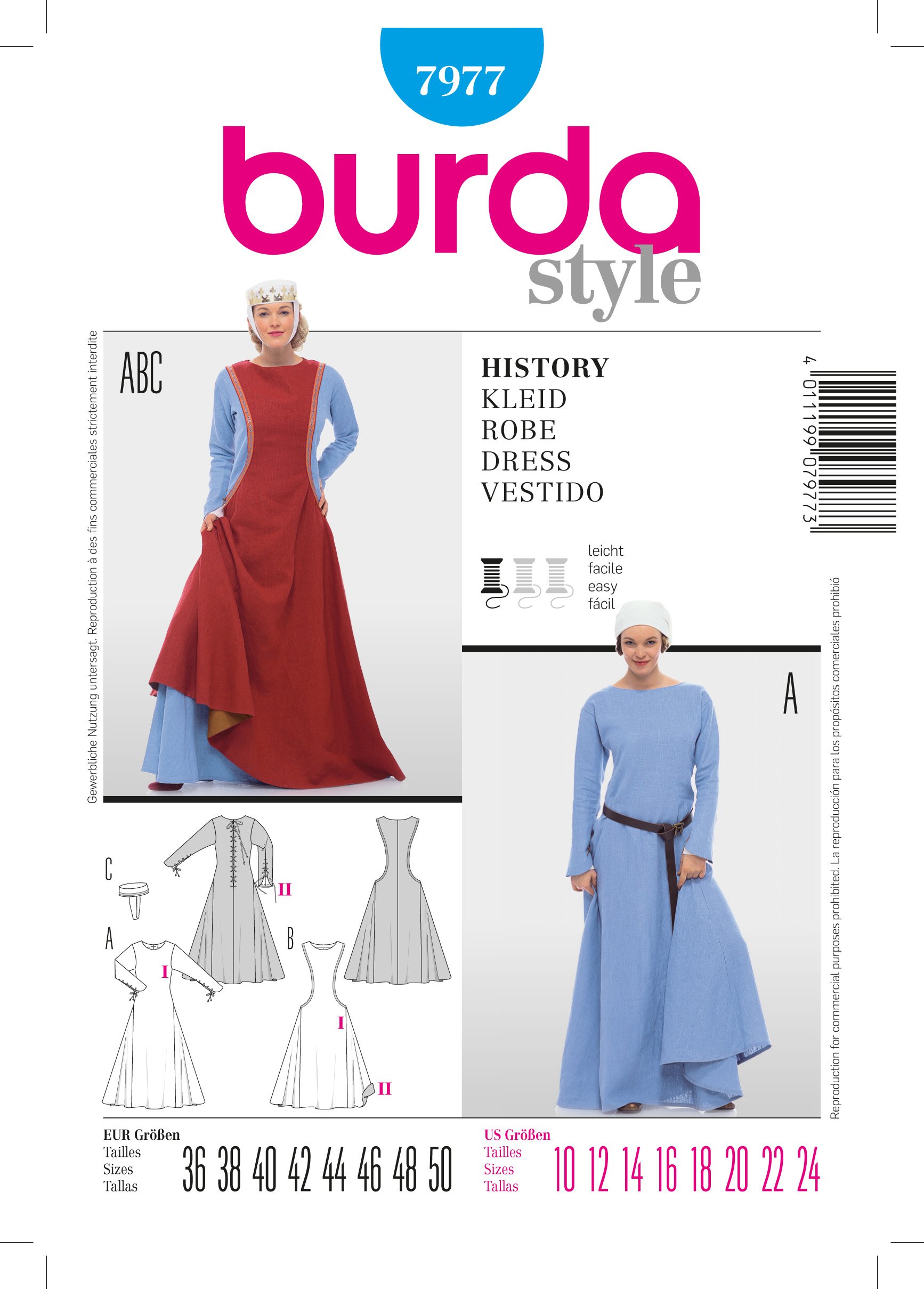 Patron Burda 7977 Robe historique