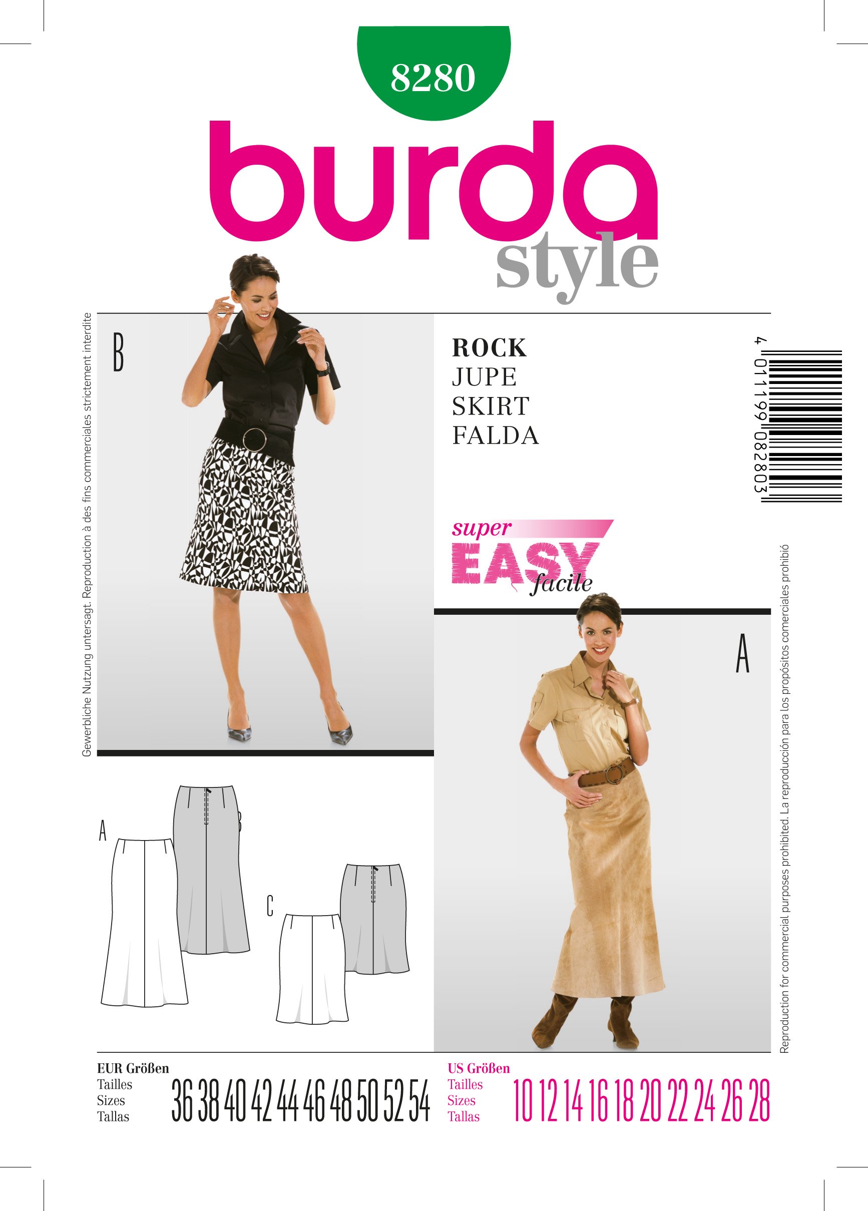 Patron Burda 8280 Jupe