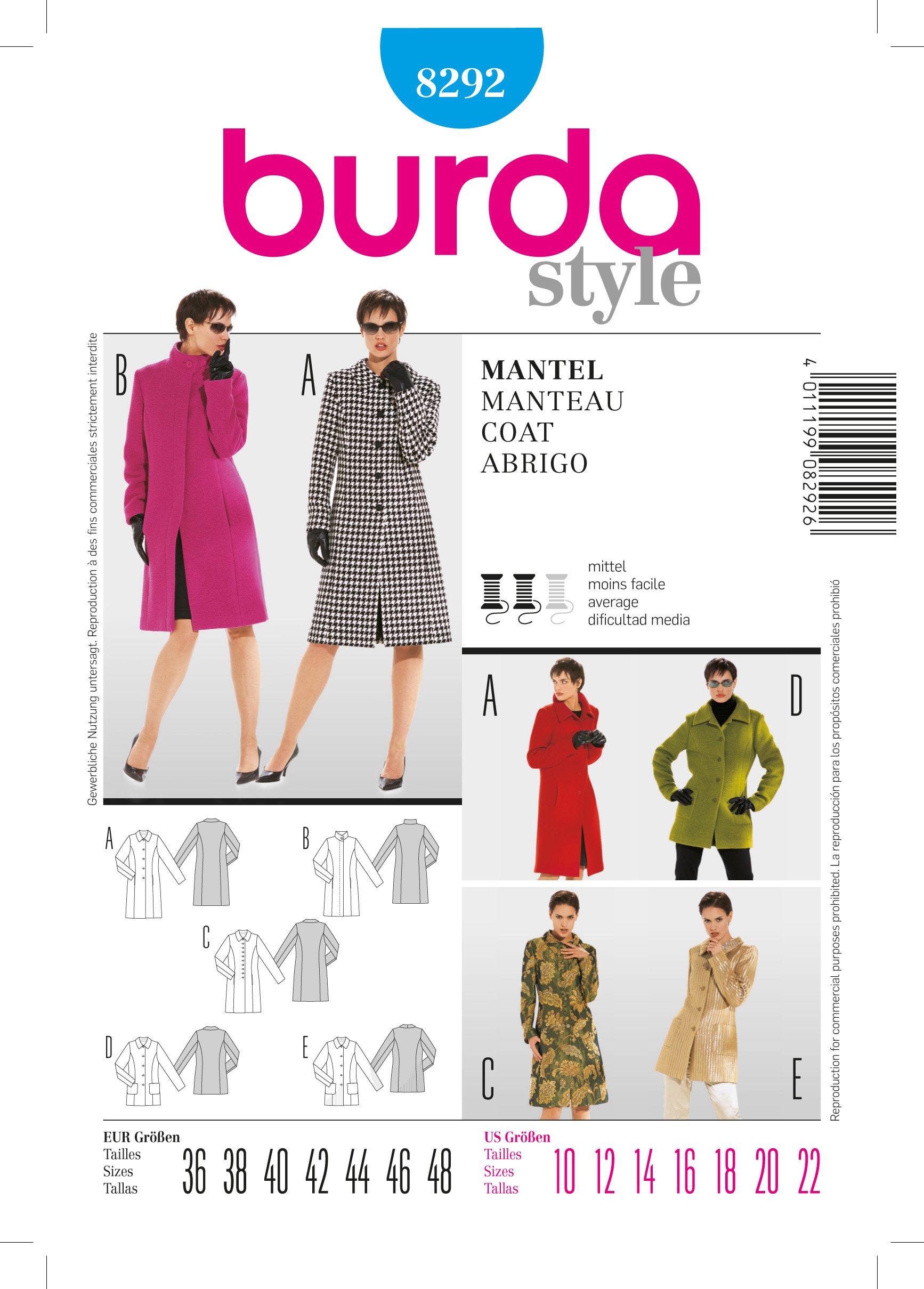 Patron Burda 8292 Manteau