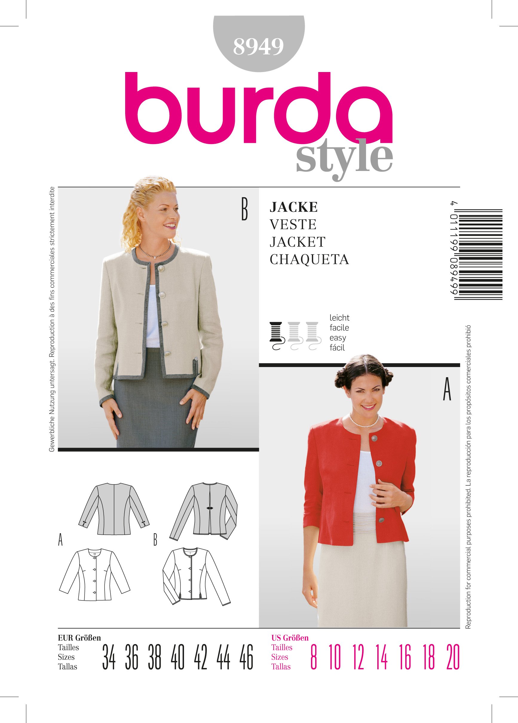 Patron Burda 8949 Veste