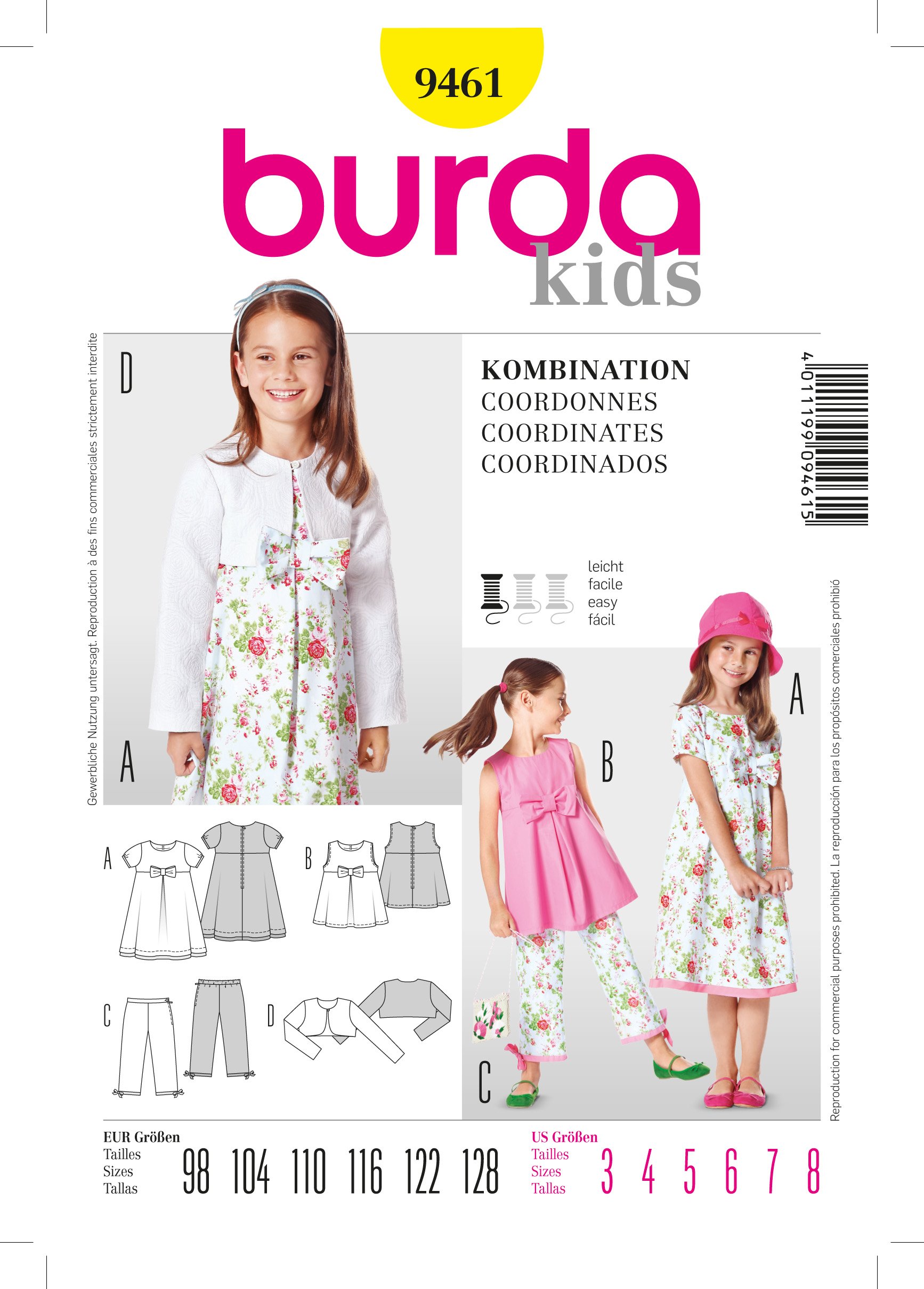 Patron Burda 9461 Ensemble filles
