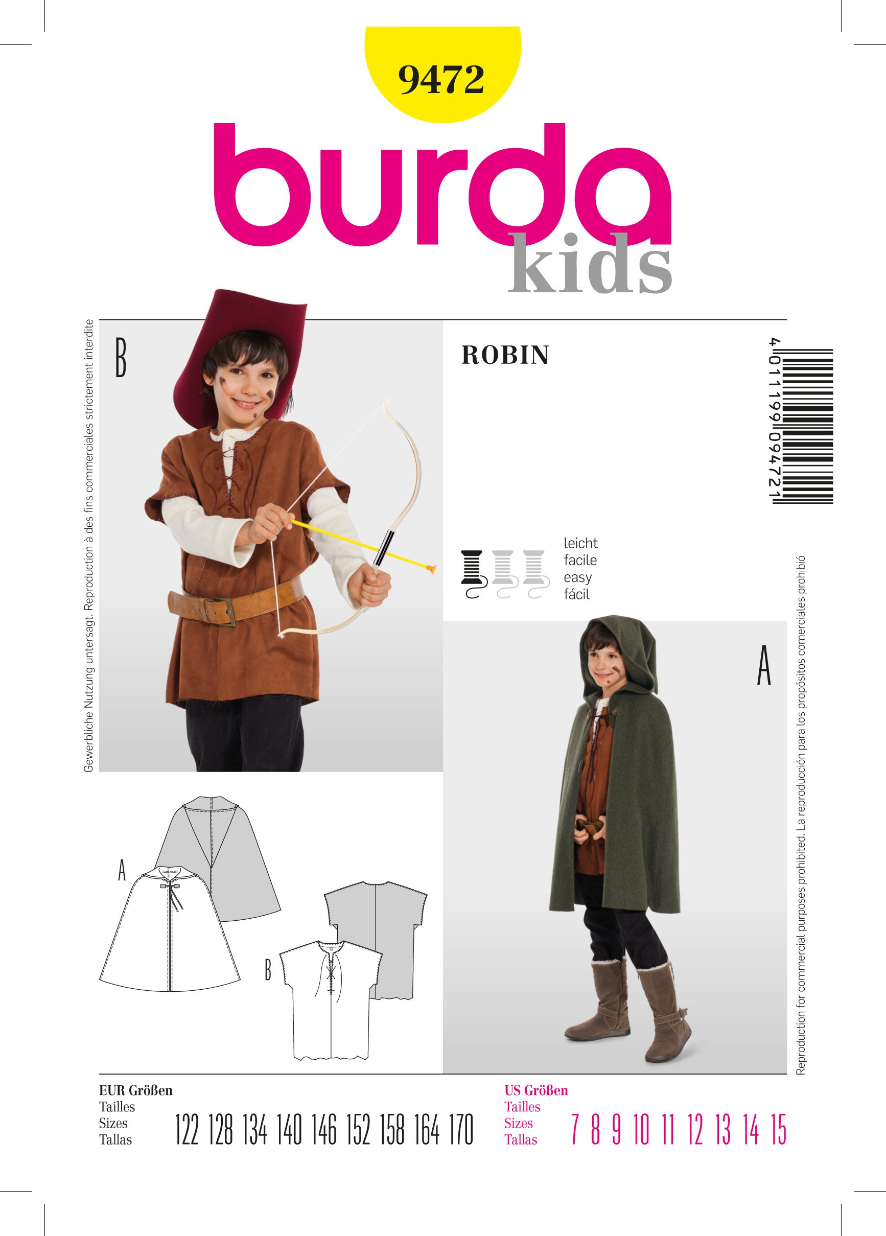 Patron Burda 9472 Robin des bois