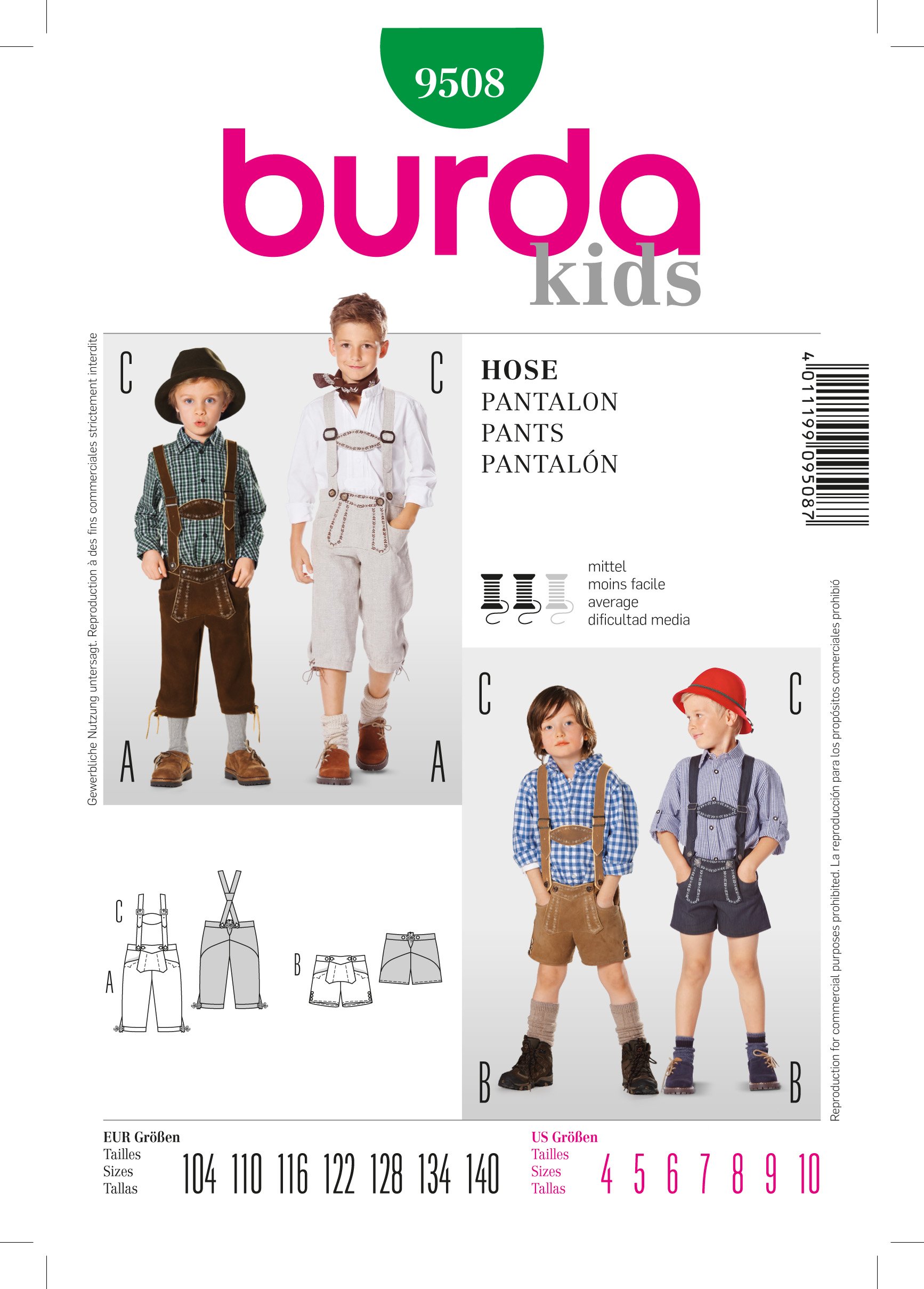 Patron Burda 9508 Pantalon avec bretelles