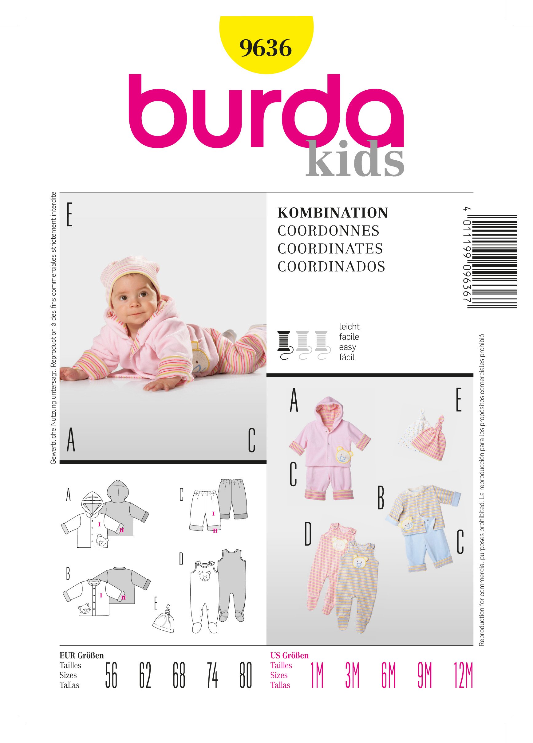Patron Burda 9636 Chandail, pantalon, grenouillère