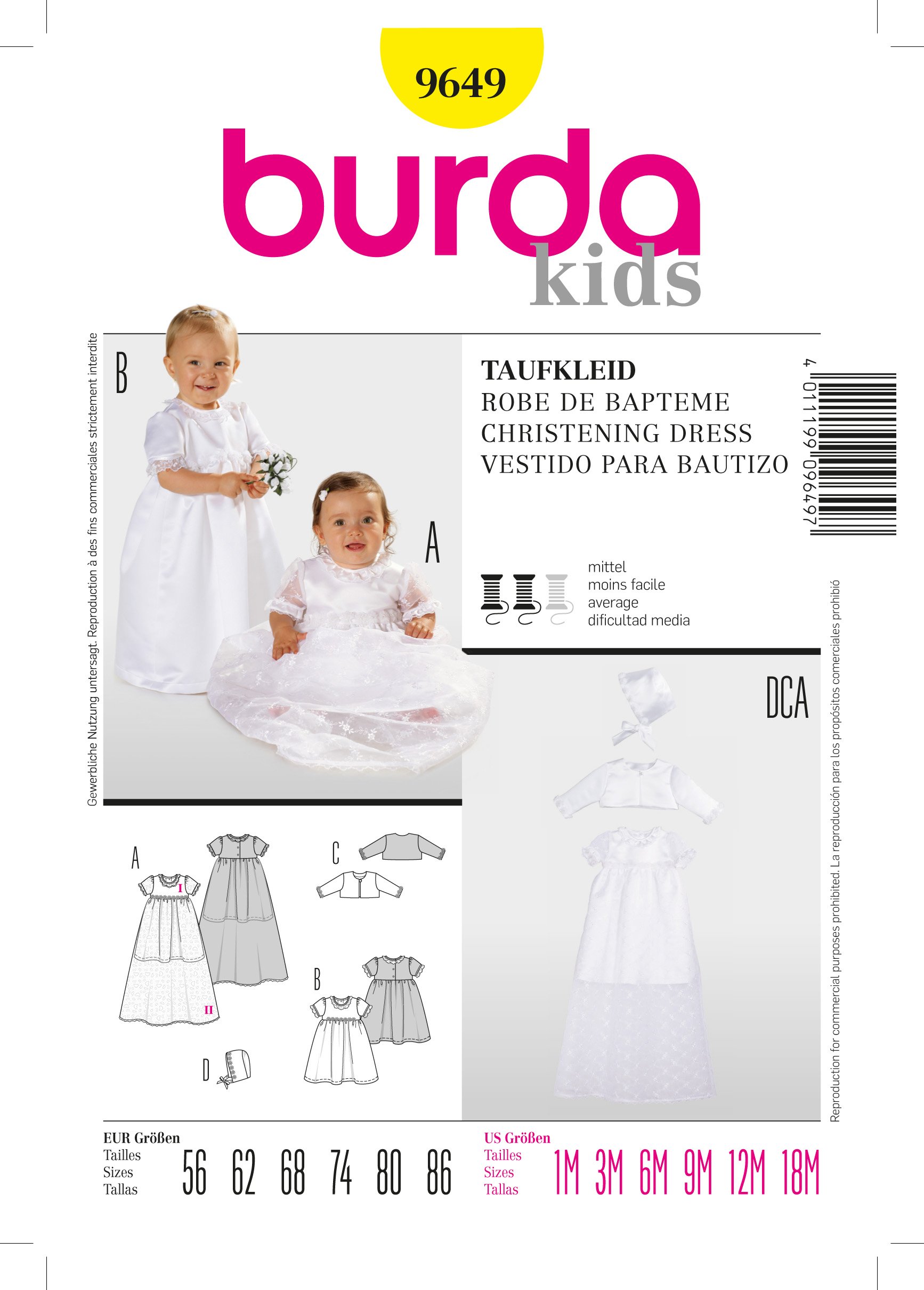 Patron Burda 9649 Robe de baptême