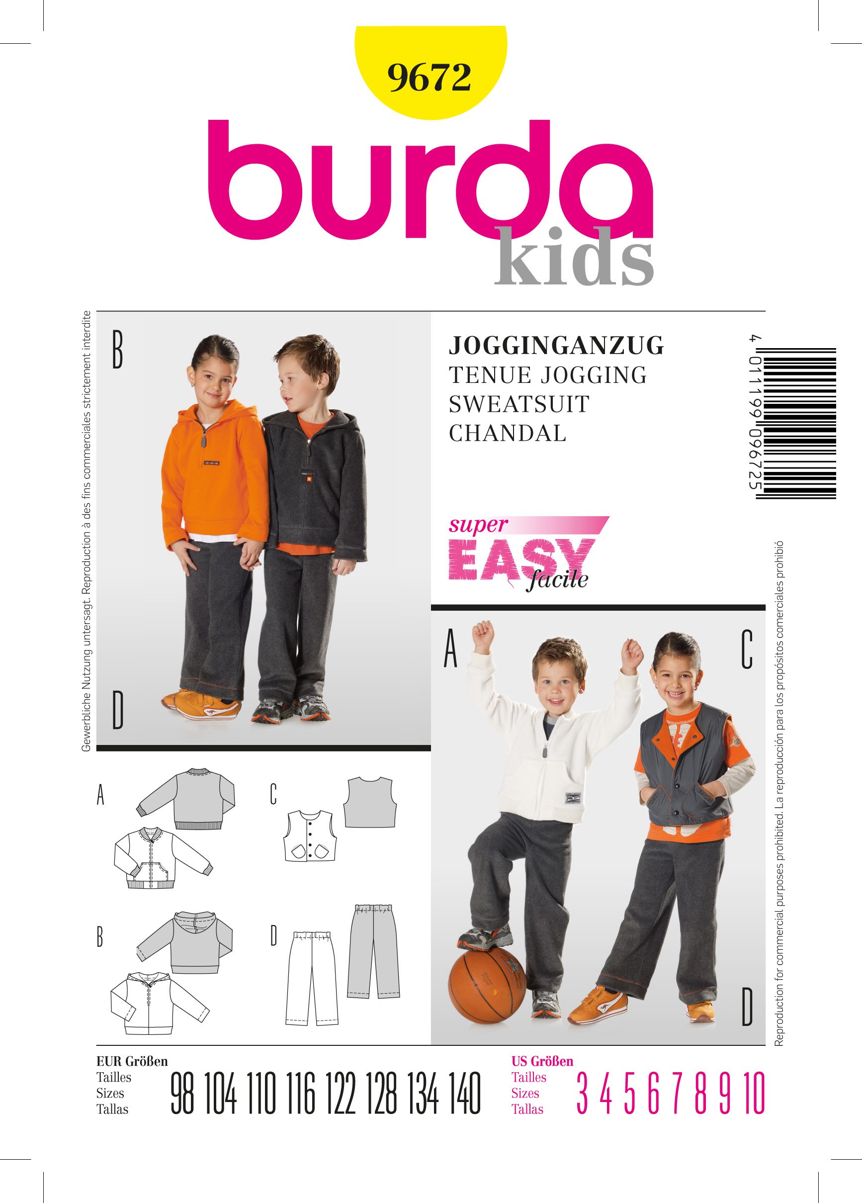 Patron Burda 9672 Ensemble jogging filles et garçons