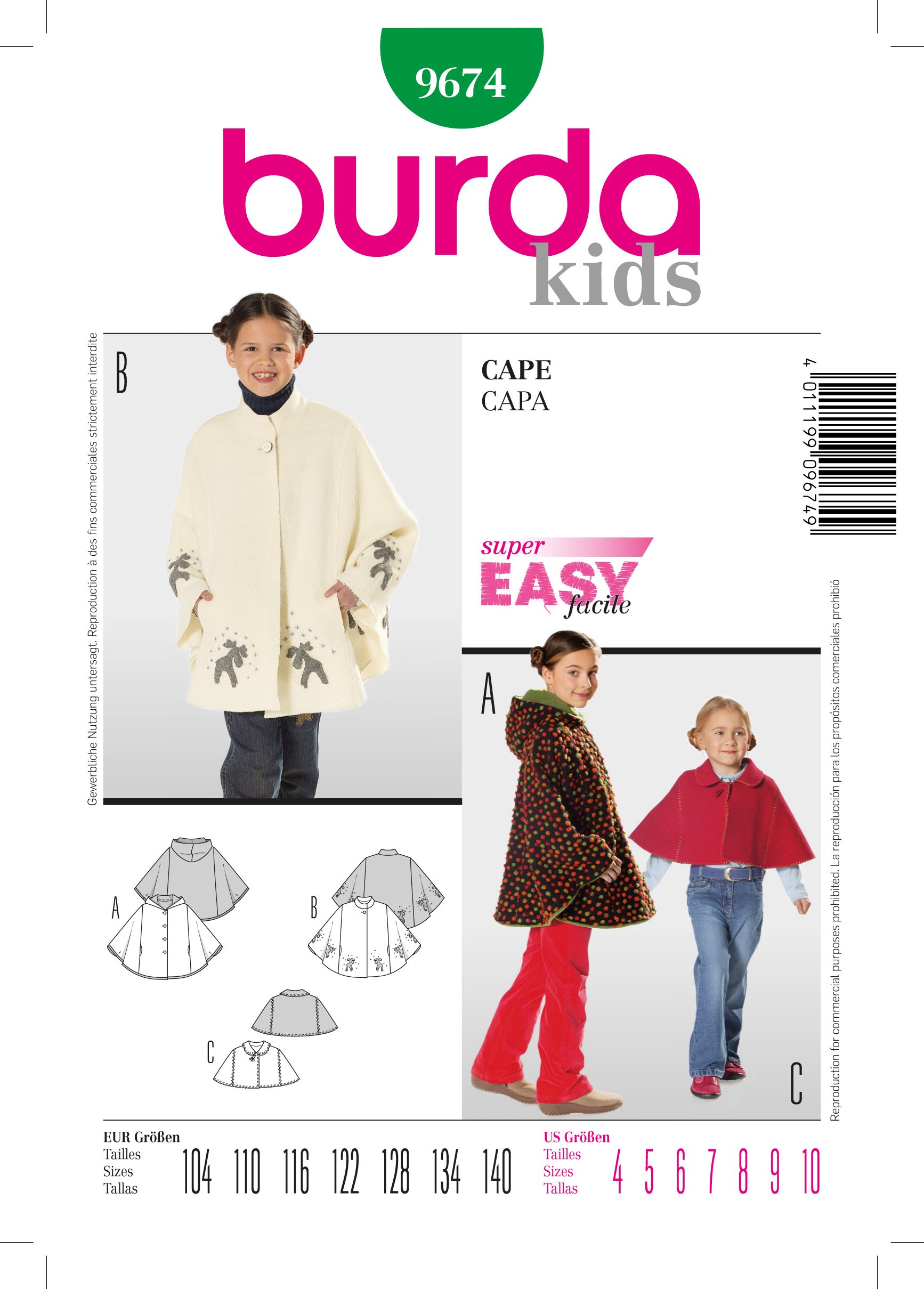 Patron Burda 9674 Manteau, Cape