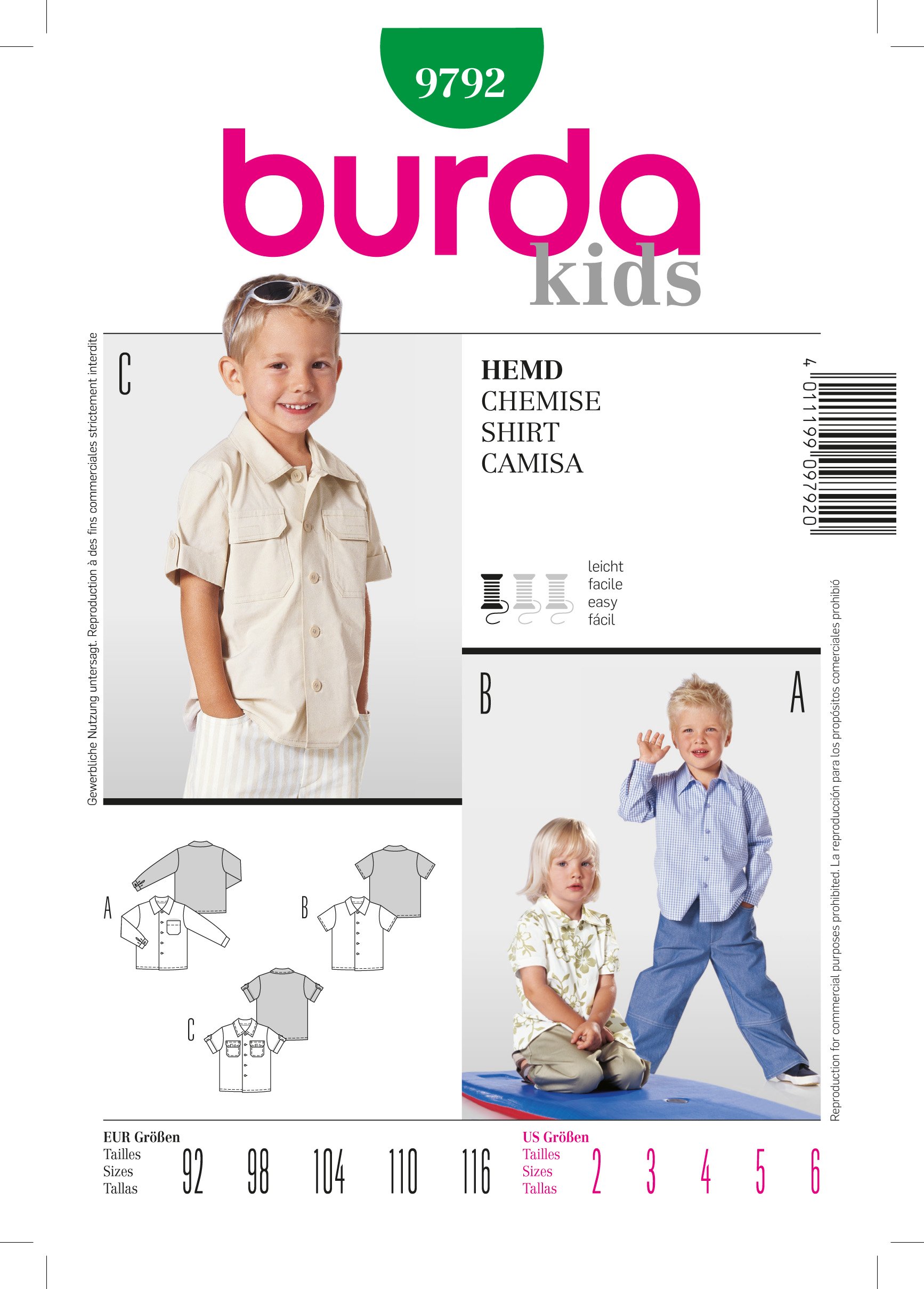 Patron Burda 9792 Chemise