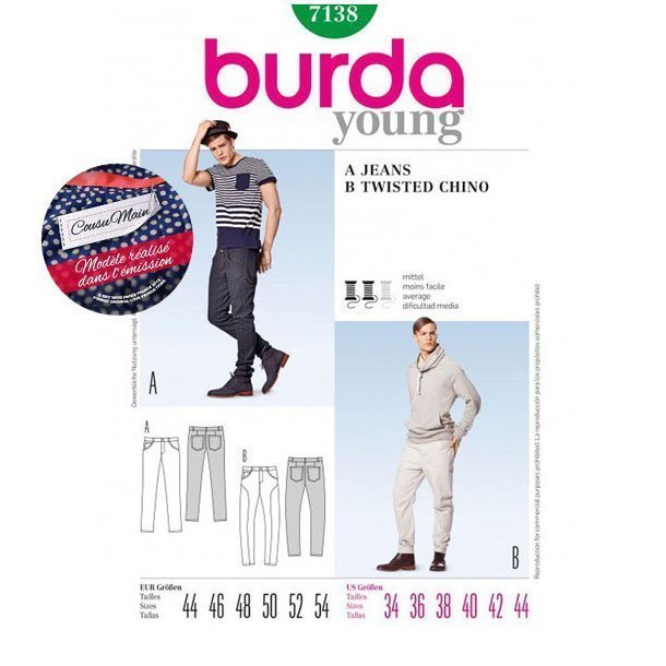 Patron Burda Cousu Main 7138 Jean homme