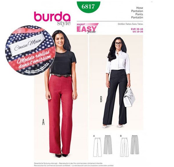 Patron Pantalon Burda Cousu Main 6817