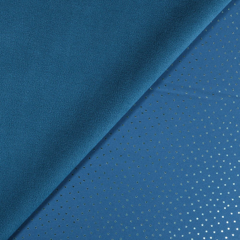 Tissu Softshell Etoiles Argent sur fond Bleu pétrole