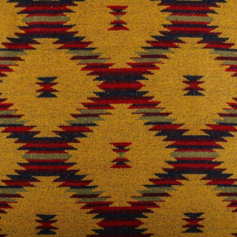 Tissu Lainage Tricot Aztèques Rouges et verts sur fond Moutarde