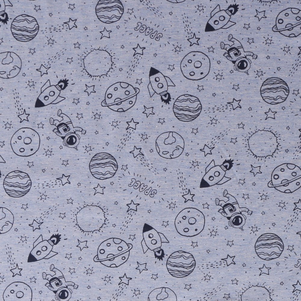 Tissu Jersey Astronomie Marine sur fond Bleu pervenche